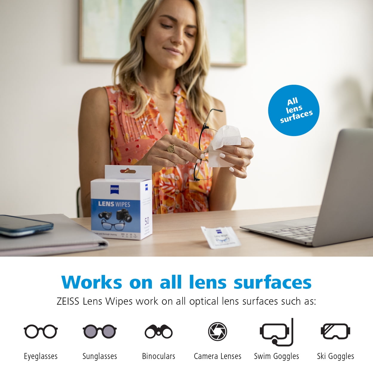 ZEISS Pre-Moistened Eyeglass Lens Cleaning Wipes (Clear, 100 Count) hm9mk