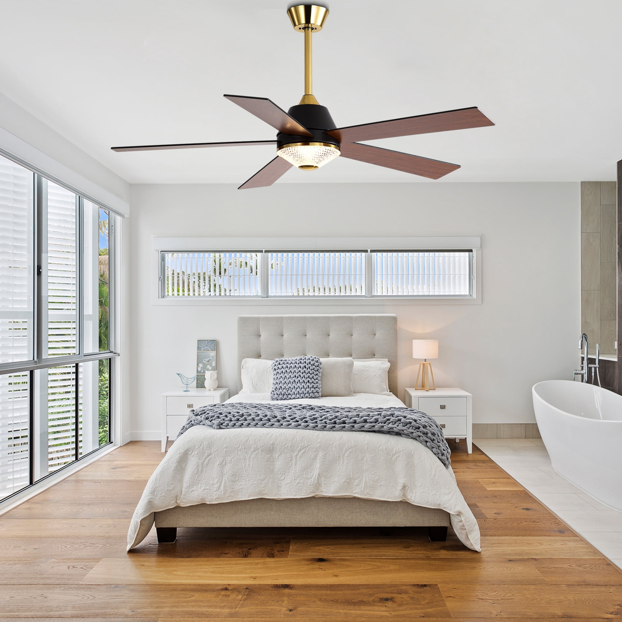 Bella Depot 52 in Modern Ceiling Fan with Light and Remote Control (Black, 52 in) lzs8o