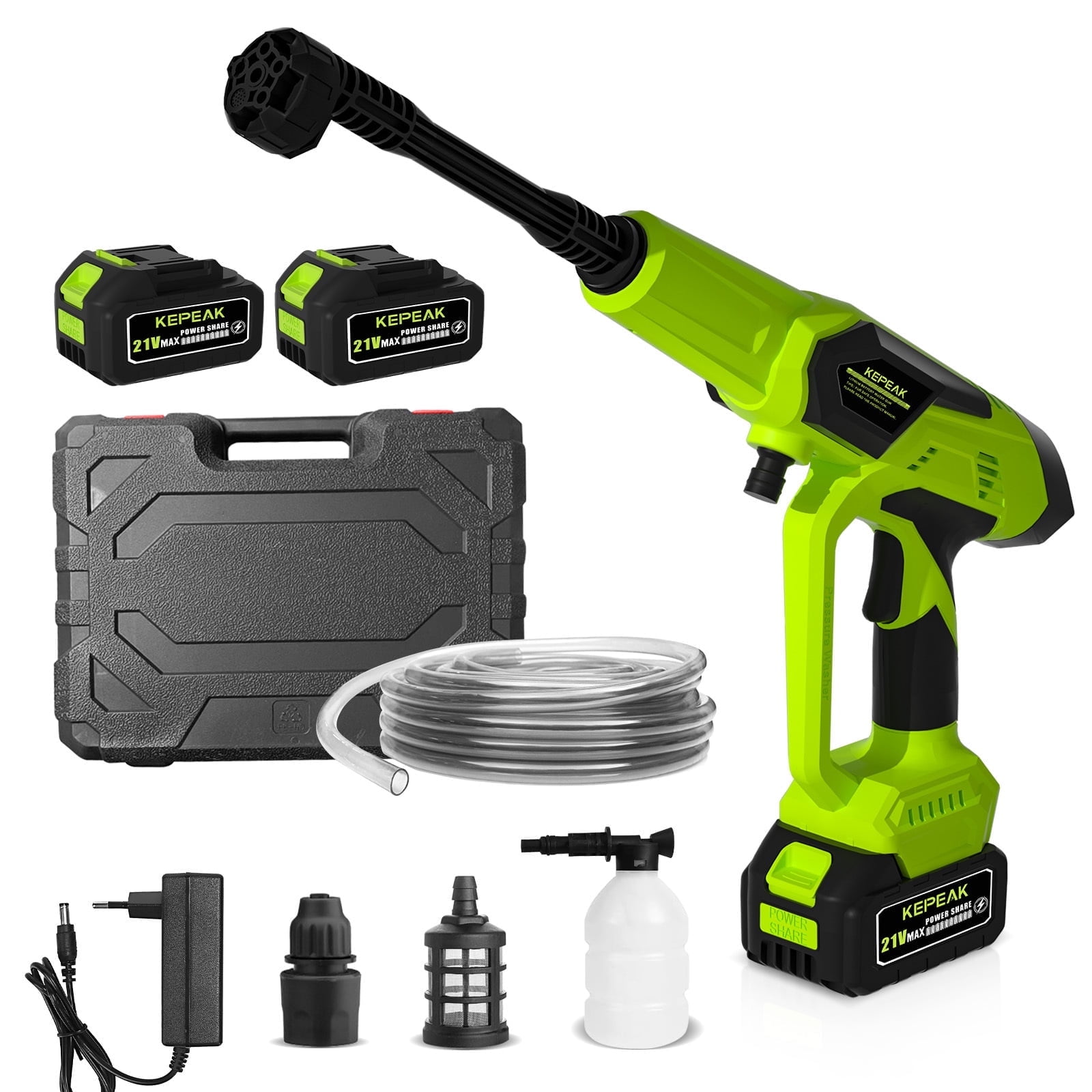 DFITO Cordless Pressure Washer 1450 PSI, Portable Power Cleaner with 6-in-1 Adjustable Nozzle (21V, 2 Batteries) y9a5s