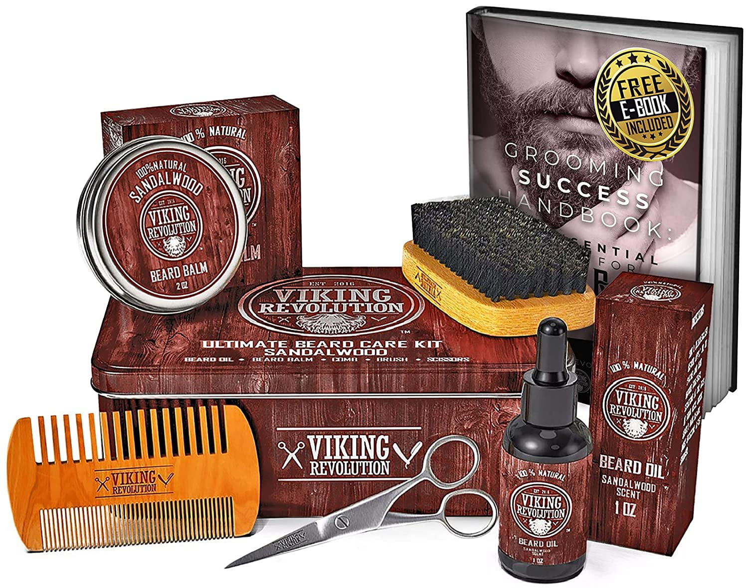 Viking Revolution Ultimate Beard Grooming Kit for Men with Boar Brush, Wood Comb, Sandalwood Balm, Oil, and Scissors (6 Piece Set) 1qvqv