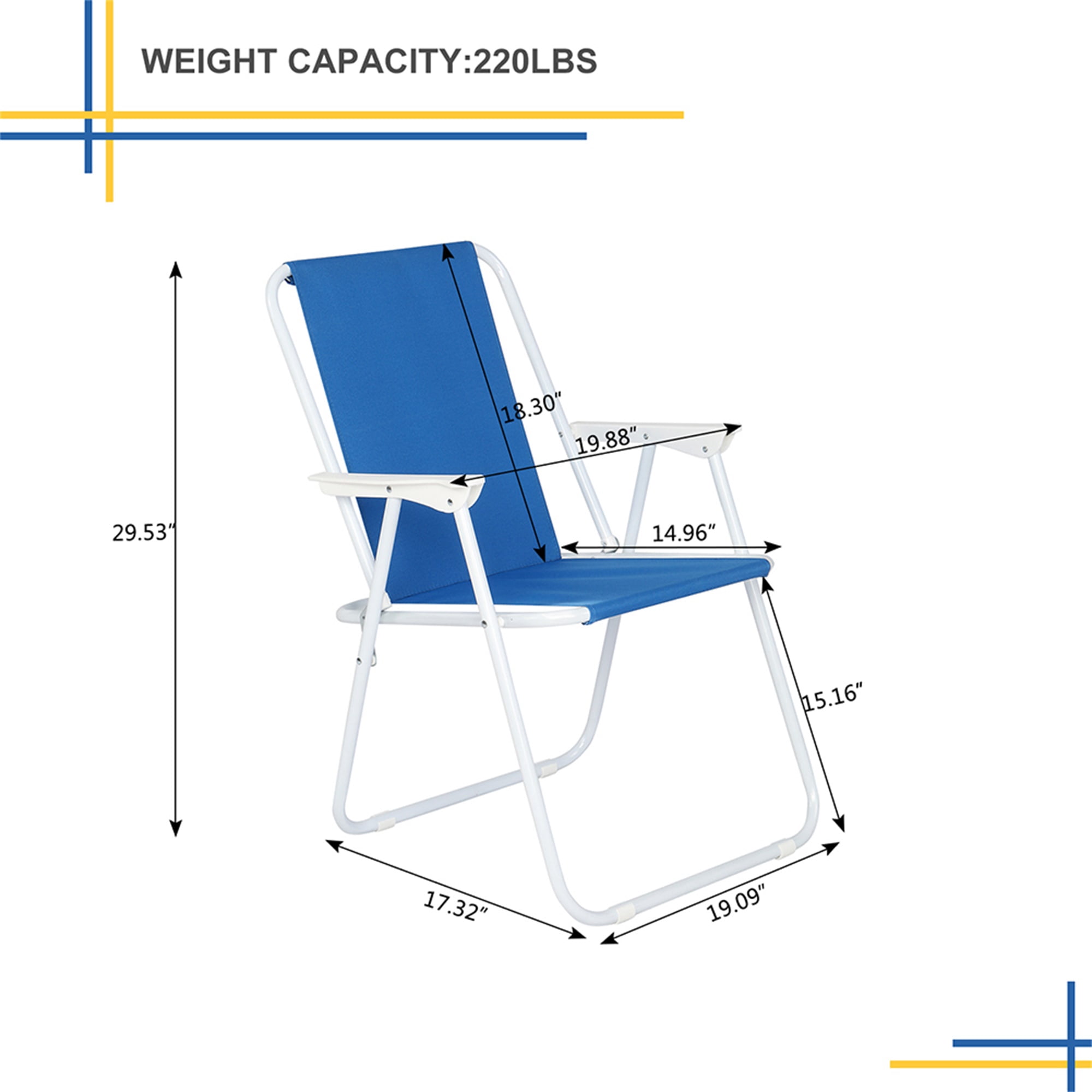 GVN Folding Beach Sand Chair, Portable Reclining Outdoor Seat with Oxford Cloth and Iron Frame (Dark Blue, 1 Pack) cckd8