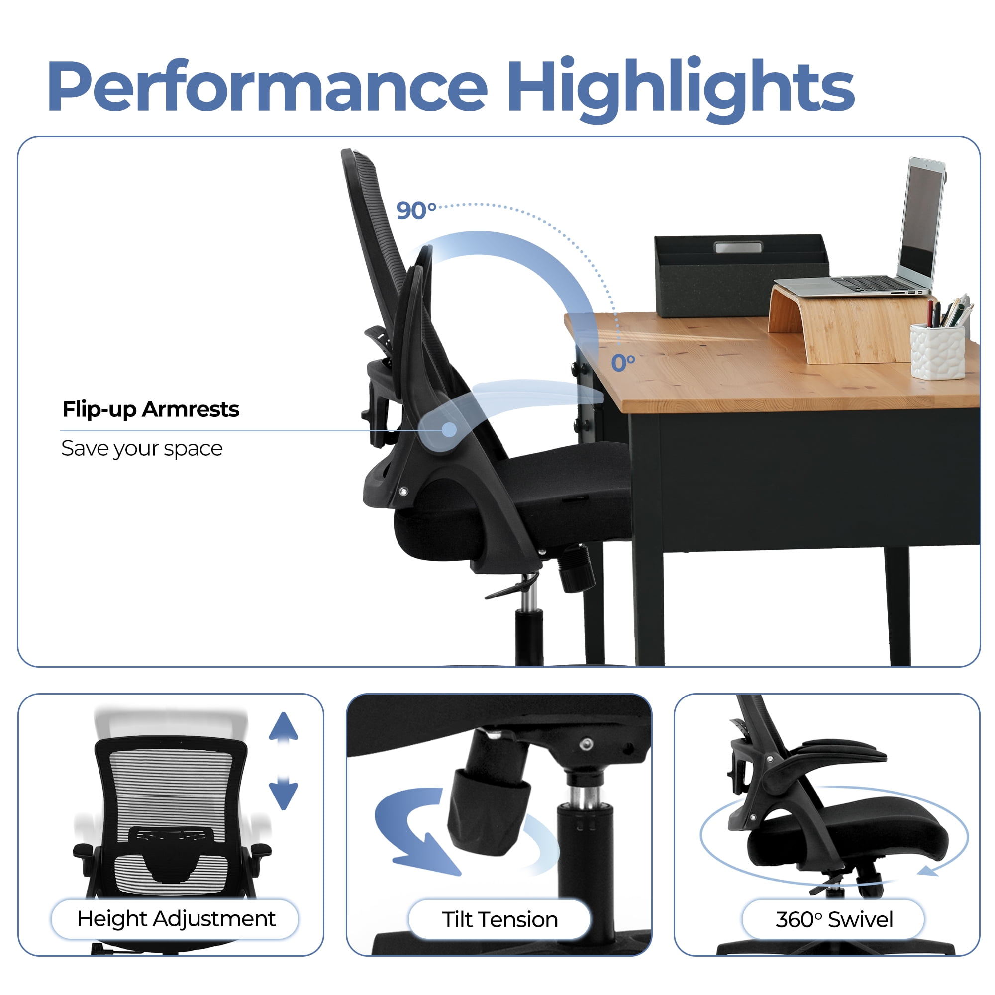 CELTOSS Ergonomic Office Chair, Breathable Mesh Task Chair with Lumbar Support and Flip-Up Armrests (Black, 250 lb Capacity) hfyin