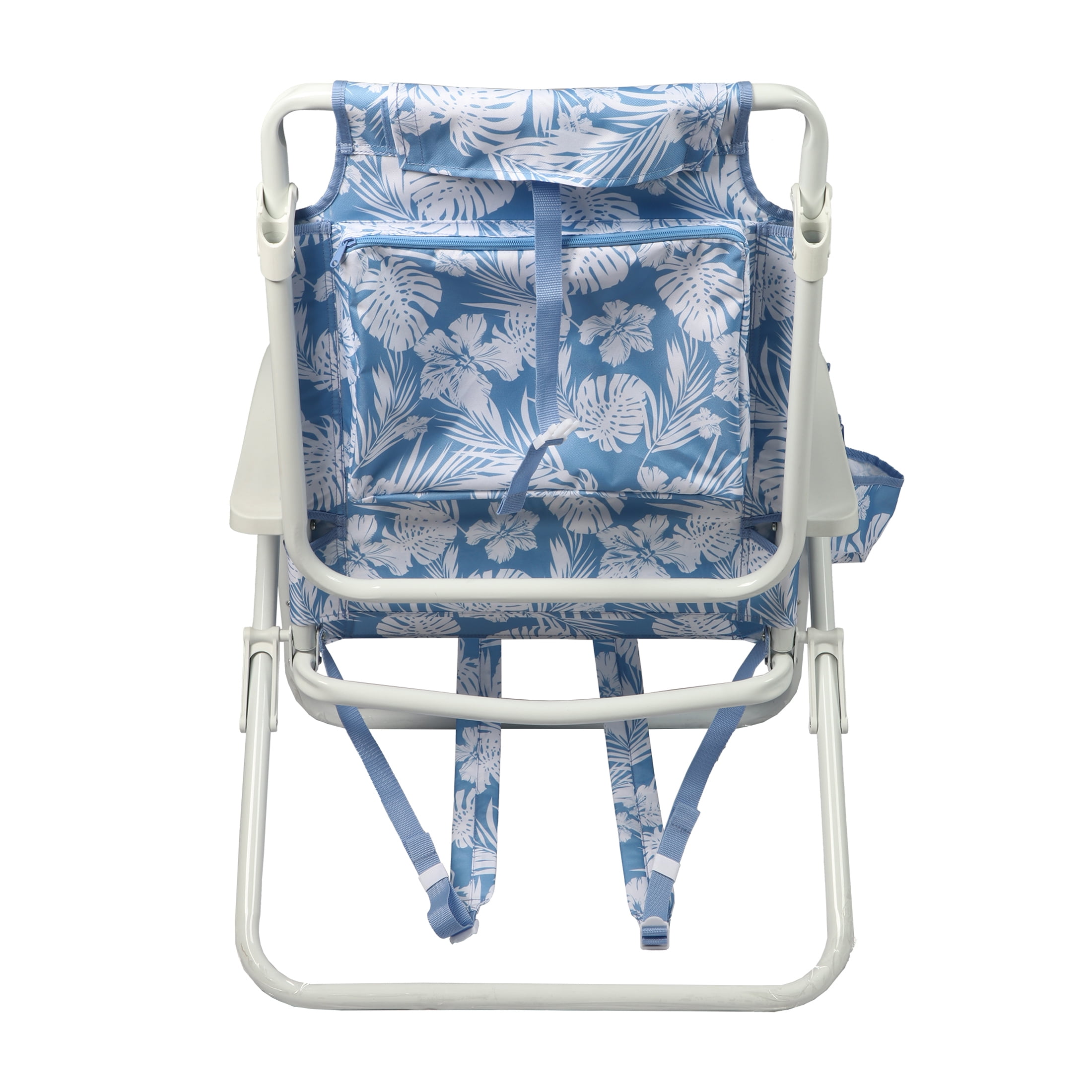 Mainstays Oversized Reclining Beach Chair with Backpack Straps (Blue Palm Print, 25 in x 25 in x 35 in) spxm6