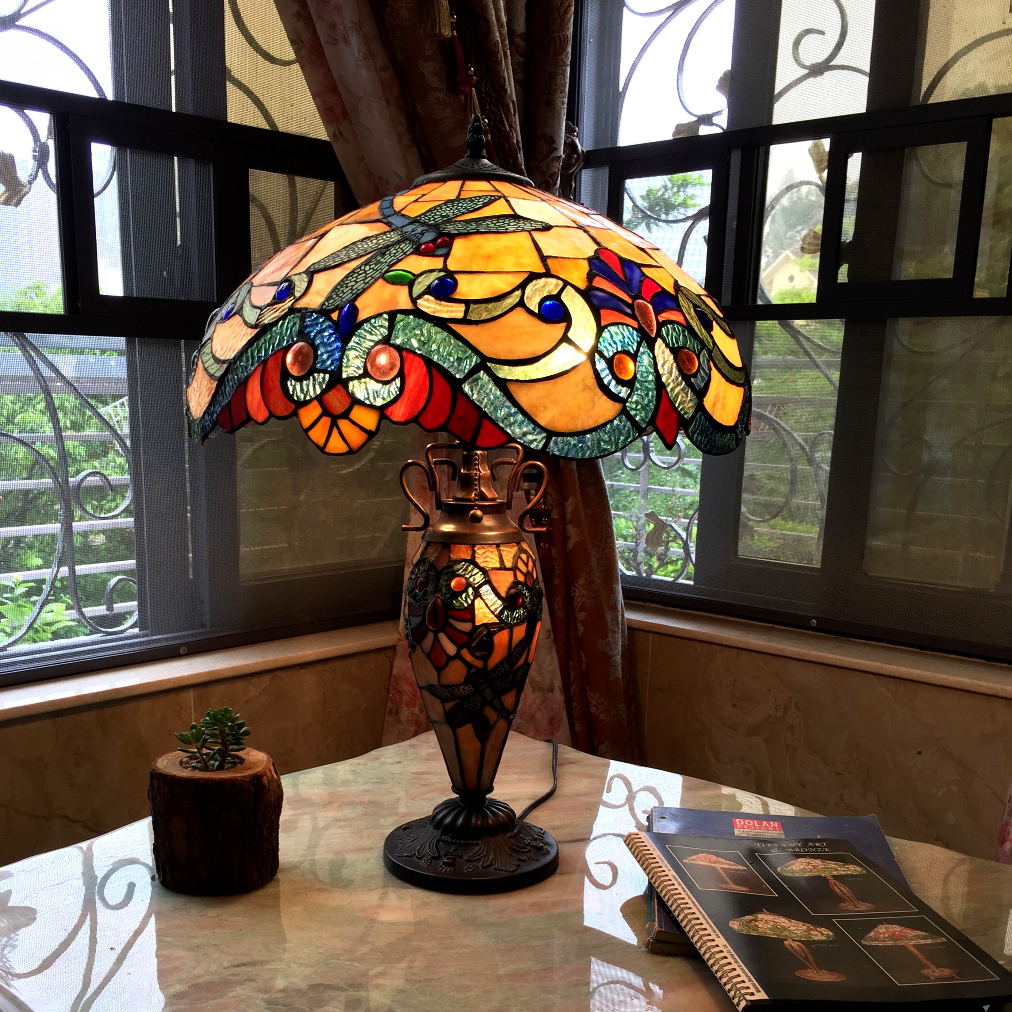 Radiance Goods Tiffany Style Dragonfly Table Lamp (Antique Bronze, 18 in Shade) btc1n