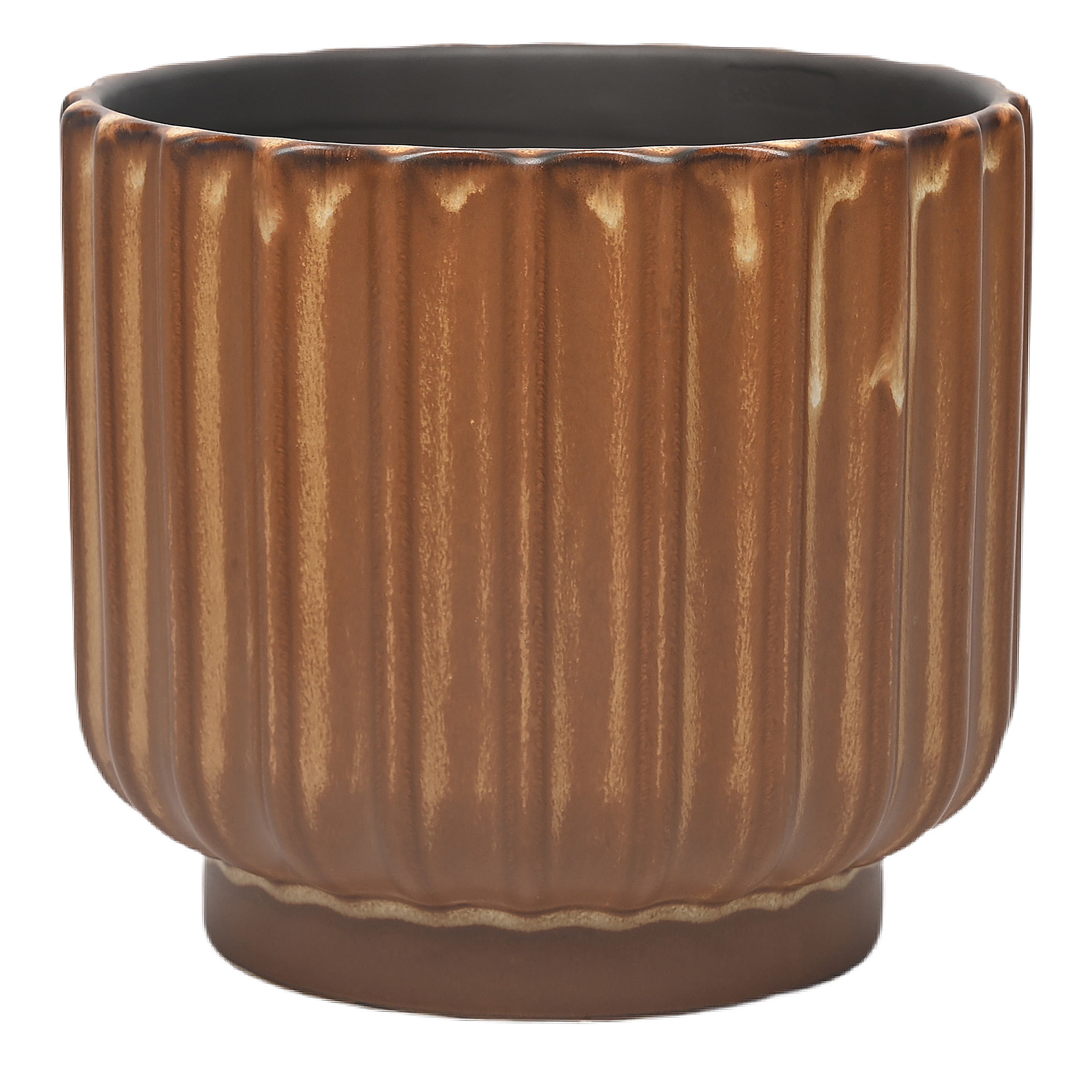 Better Homes & Gardens Paul Planter Ribbed Ceramic Indoor Outdoor Plant Pot (Copper, 9 in) gkp52