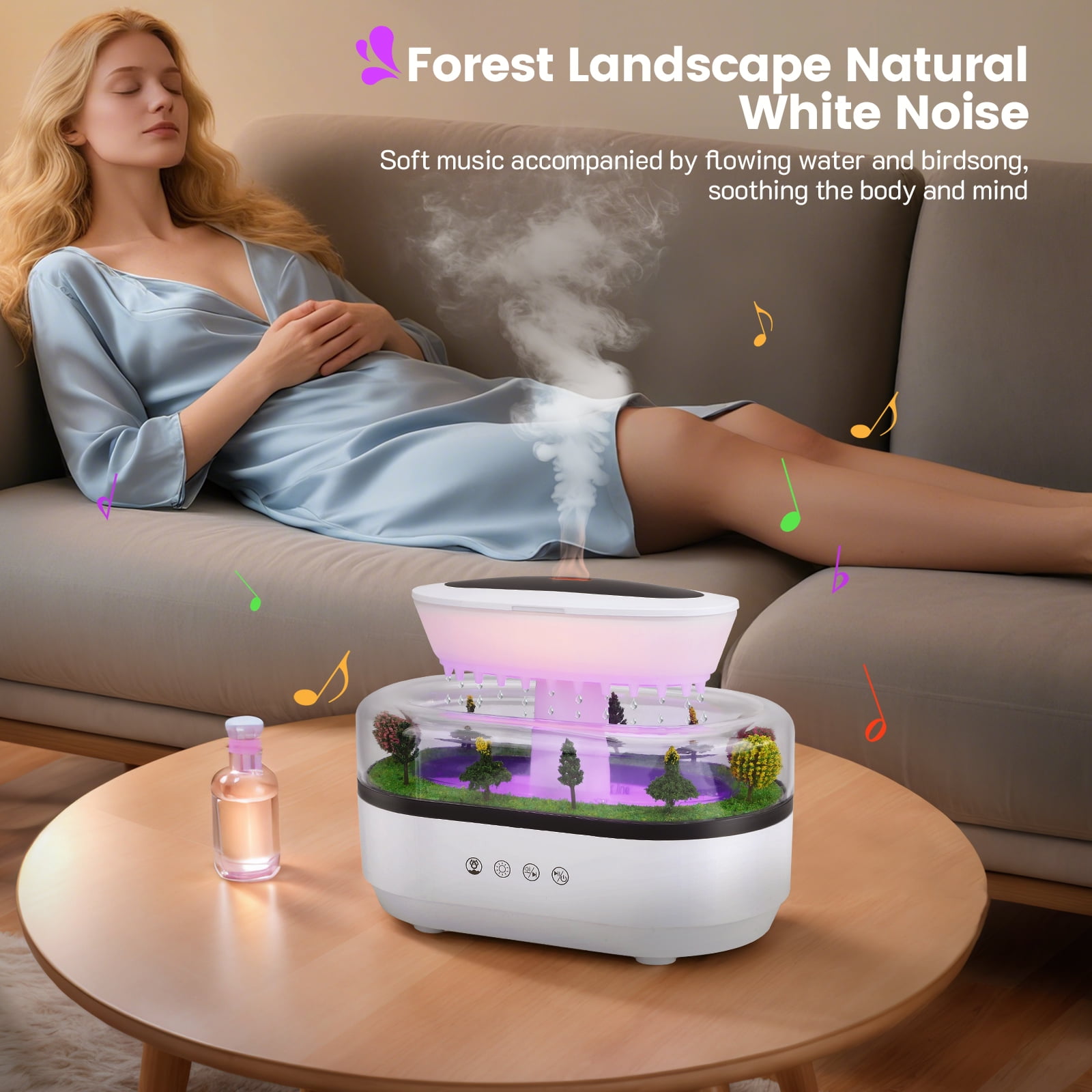 FANCYBANT Rain Cloud Aroma Diffuser and Humidifier with White Noise and 7-Color LED Light (White, 8.45 fl oz) n6o8w