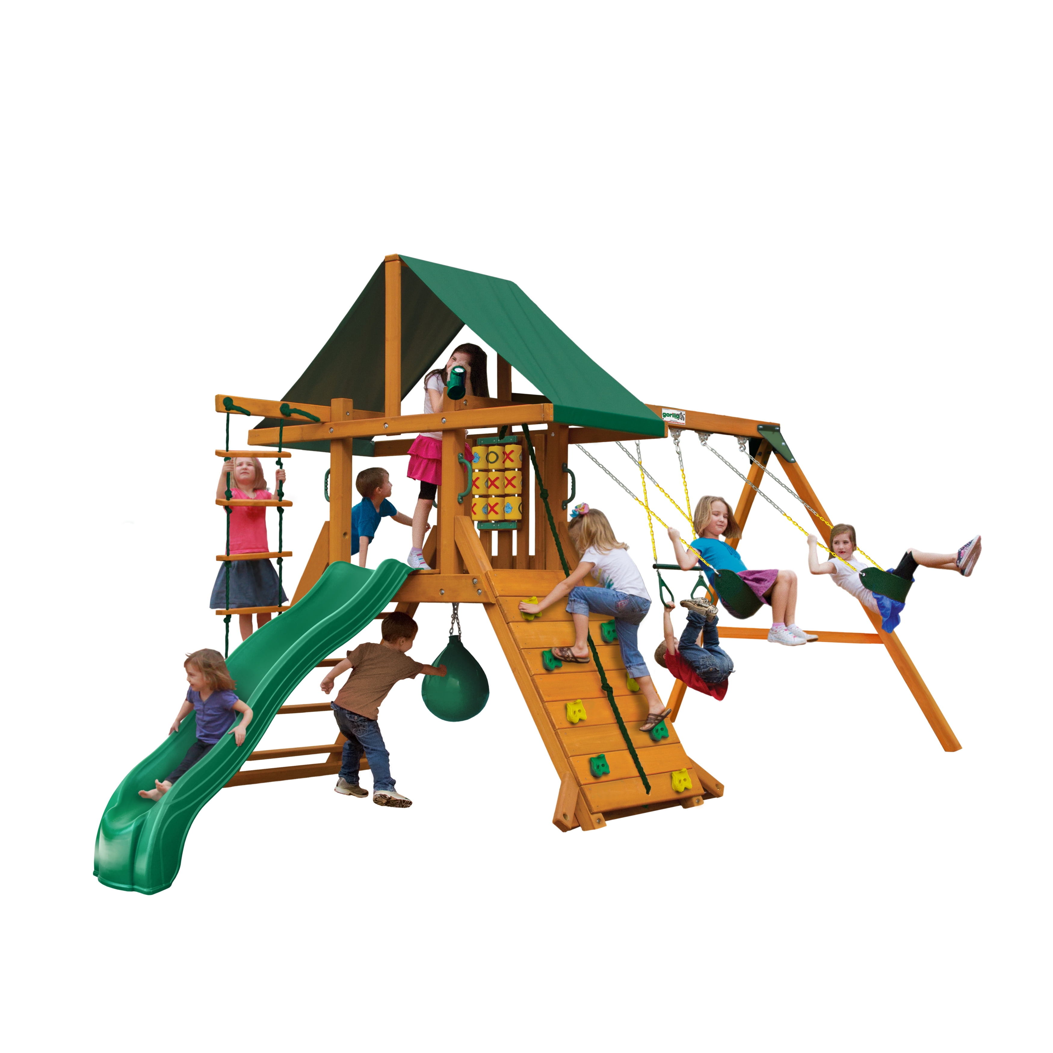Gorilla Playsets Ozark II Wooden Swing Set with Climbing Wall and Slide (Yellow, 18 ft W x 9 ft D x 9 ft H) 65id6
