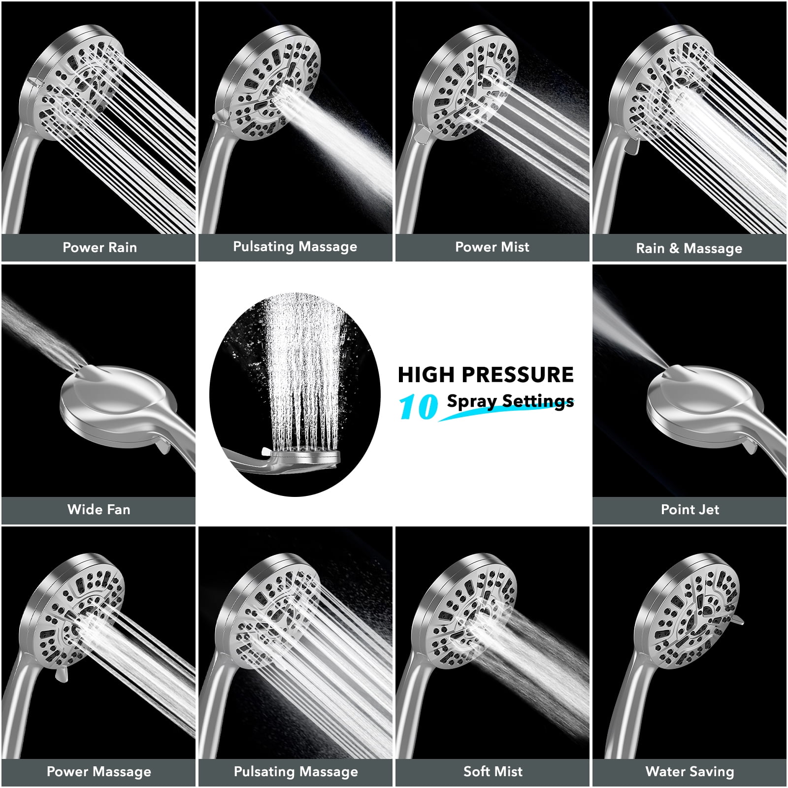 Cshidworld Filtered Handheld Shower Head, High Pressure 10-Spray Setting Showerhead with Chlorine Removal Filter for Hard Water (Chrome, 5 in) r6eai