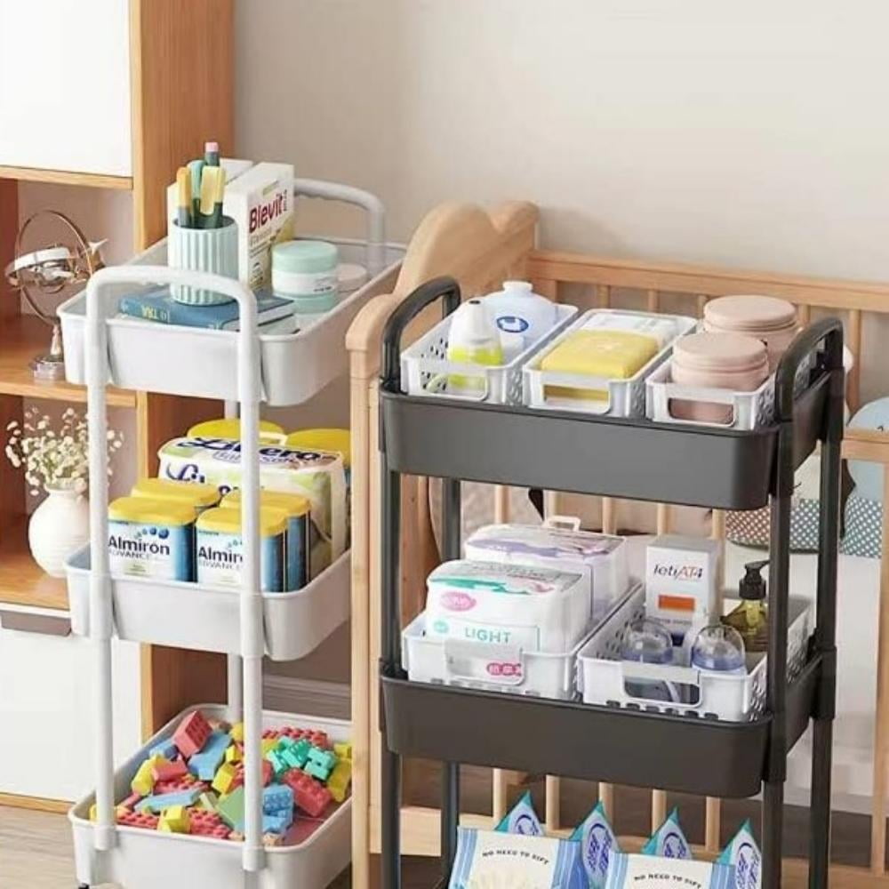 COWIN 3-Tier Metal Rolling Utility Cart with 6 Hooks (Black, 17 in x 15 in x 34 in) 7wkkx