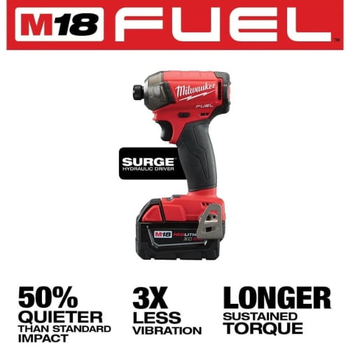 Milwaukee M18 FUEL SURGE 1/4 in. Hex Hydraulic Driver Kit with (2) 5.0Ah Batteries, Charger, and Carrying Case t6kan