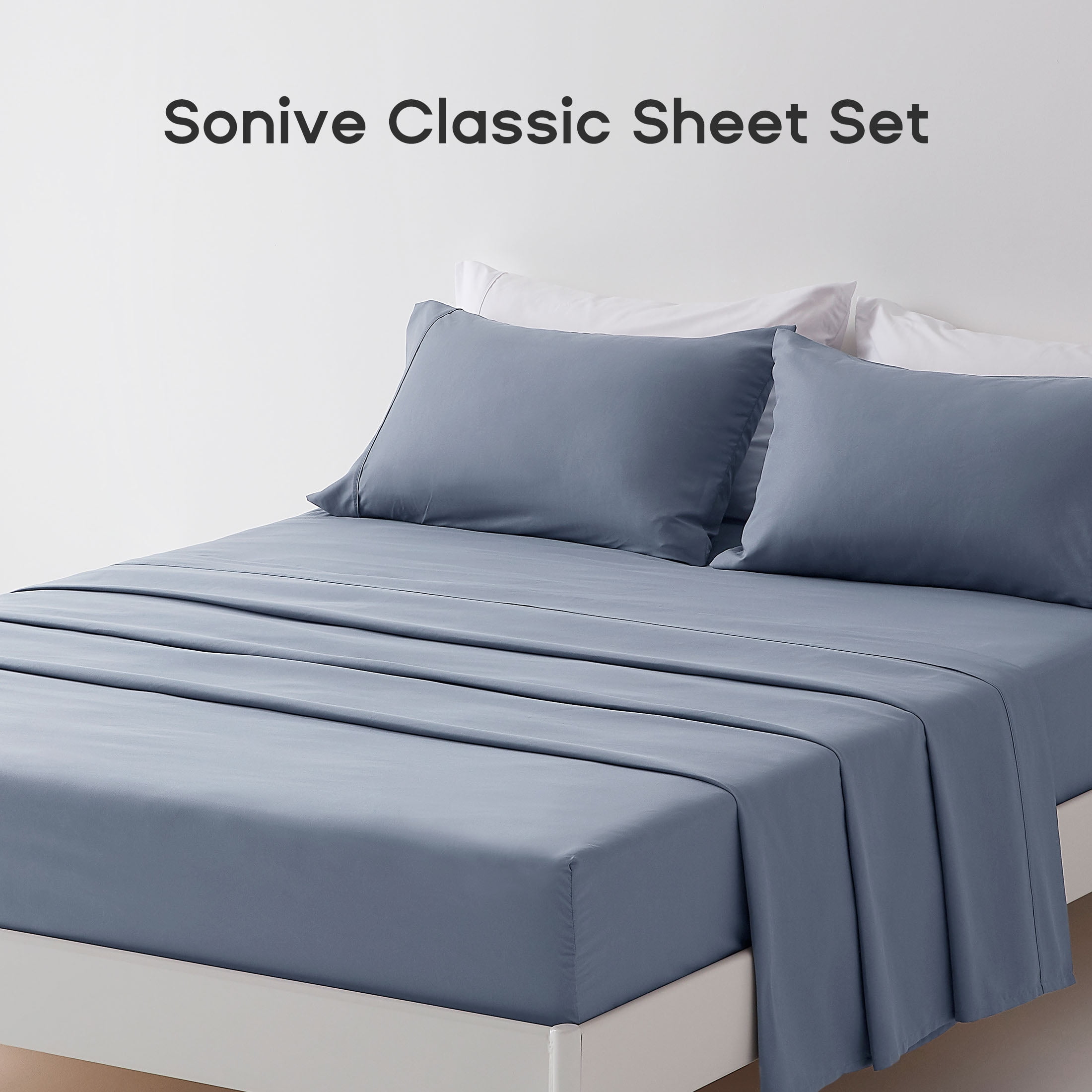 Sonive 4-Piece Bed Sheet Set, Ultra Soft Breathable Microfiber Bedding (Flint Stone Blue, Queen) vny8i