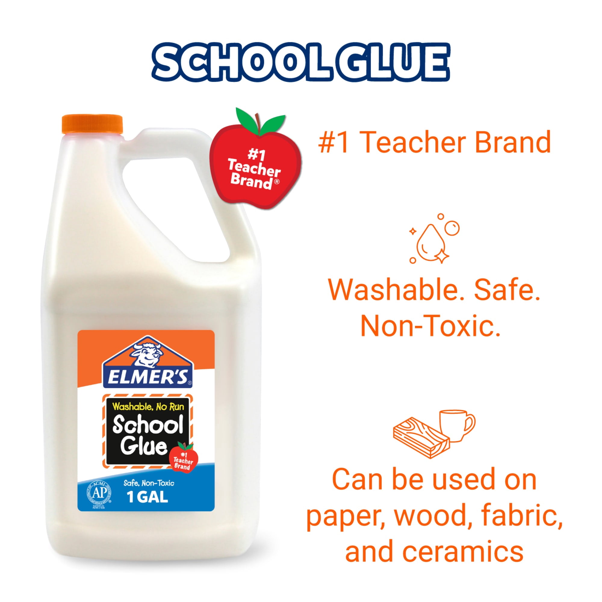 Elmer's Liquid School Glue, Washable Adhesive for Slime and Crafts (White, 128 fl oz) mztwl