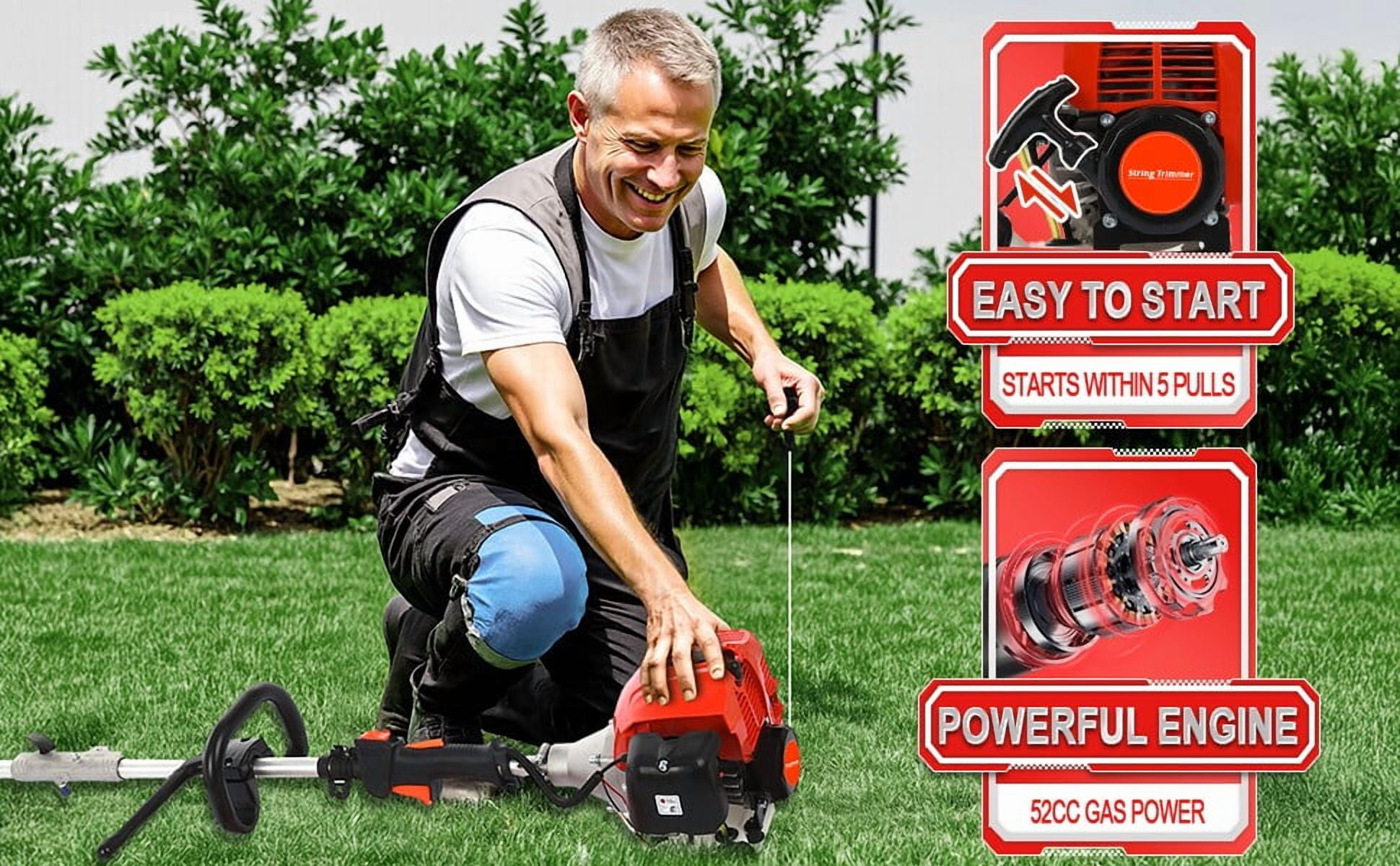 WETS 52CC 2-Cycle Gas String Trimmer, 5-in-1 Multi-Functional Brush Cutter and Hedge Trimmer (Red, 52CC Engine) pdli0