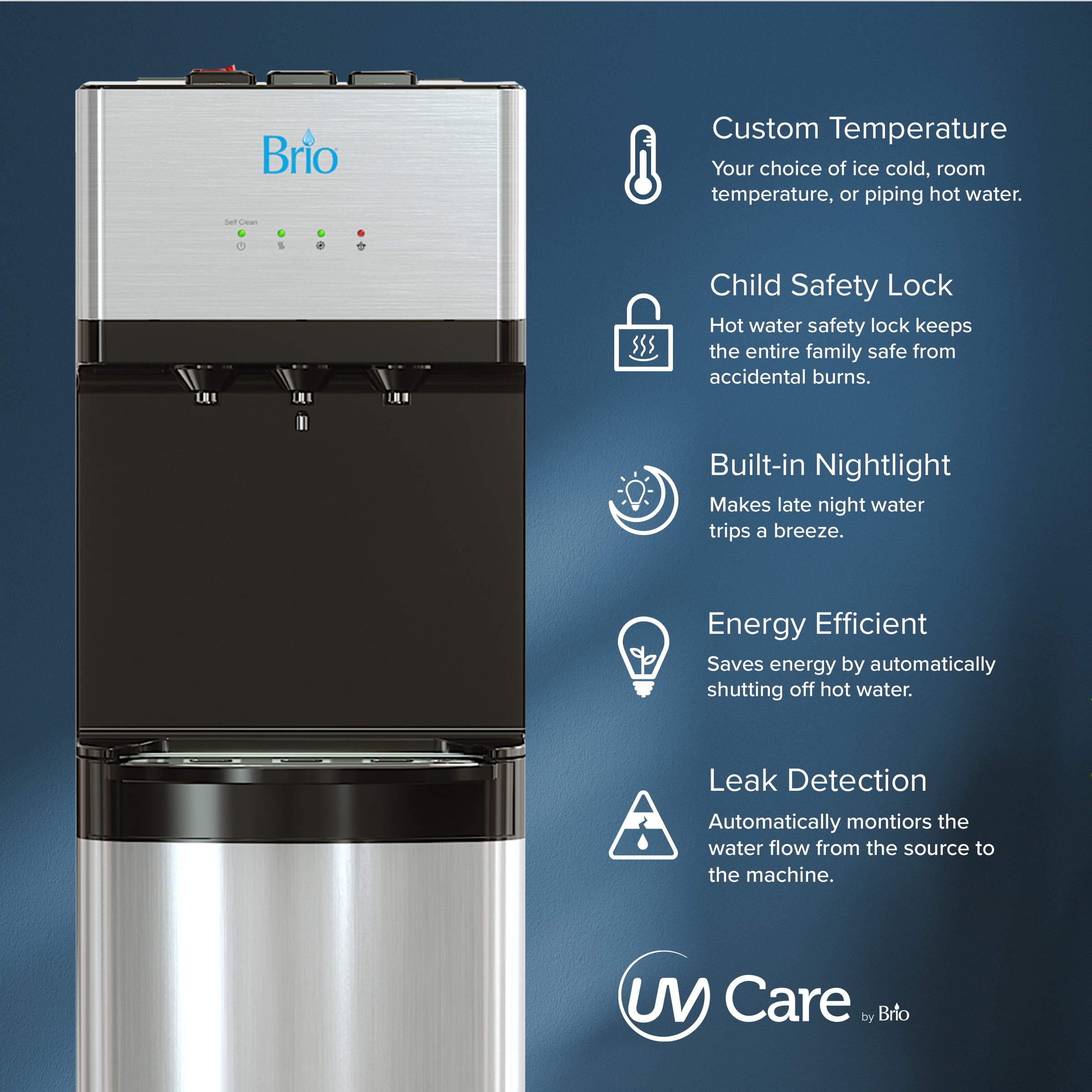 Brio 500 Series Water Cooler Dispenser with Multi-Stage Filtration (Silver) pbvqb