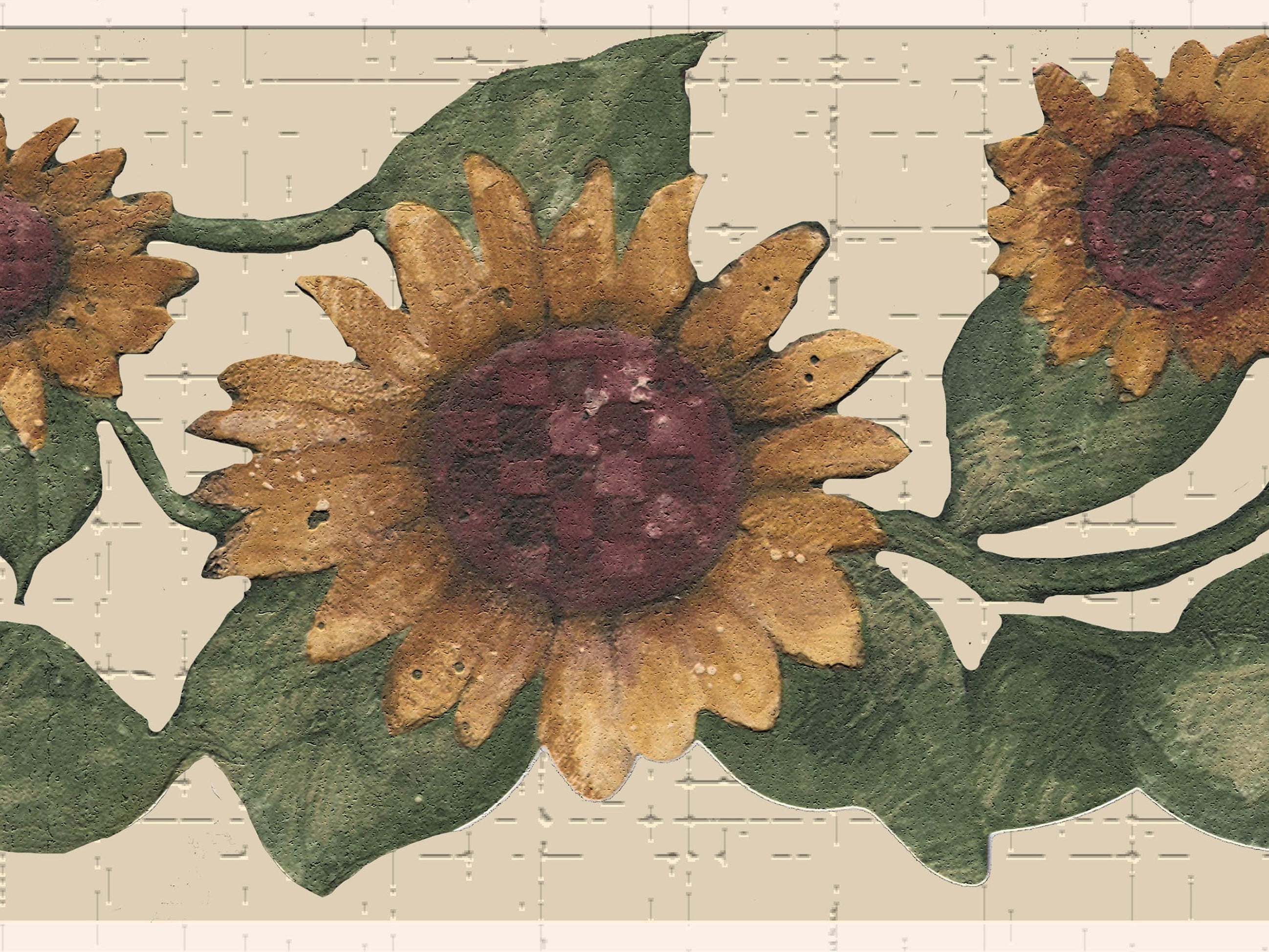 Dundee Deco Peel and Stick Wallpaper Border, Floral Sunflower Retro Wall Decor (Yellow Green, 15 ft x 7 in) kgiwd