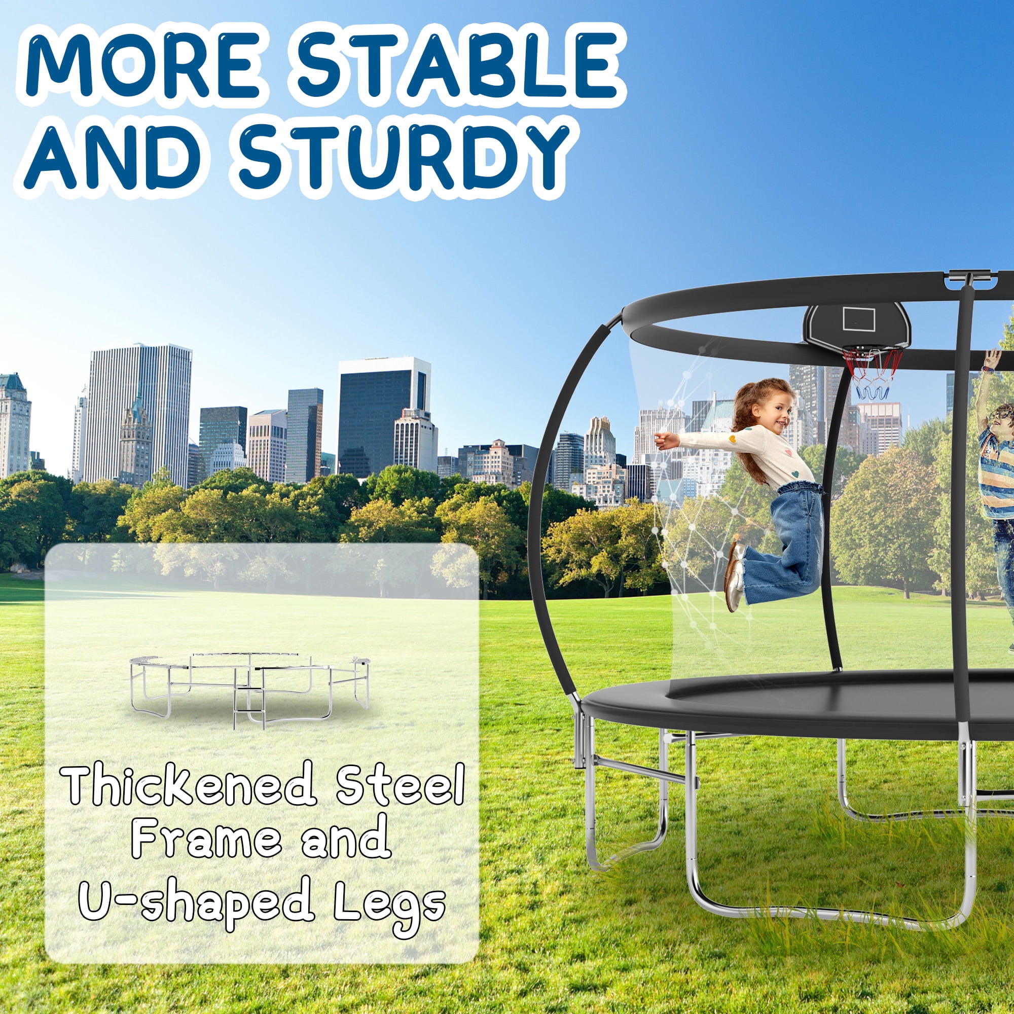 Ovatoys 14 ft Recreational Trampoline with Enclosure, Basketball Hoop, and Ladder (Black, 1400 lb Capacity) 5bwmr