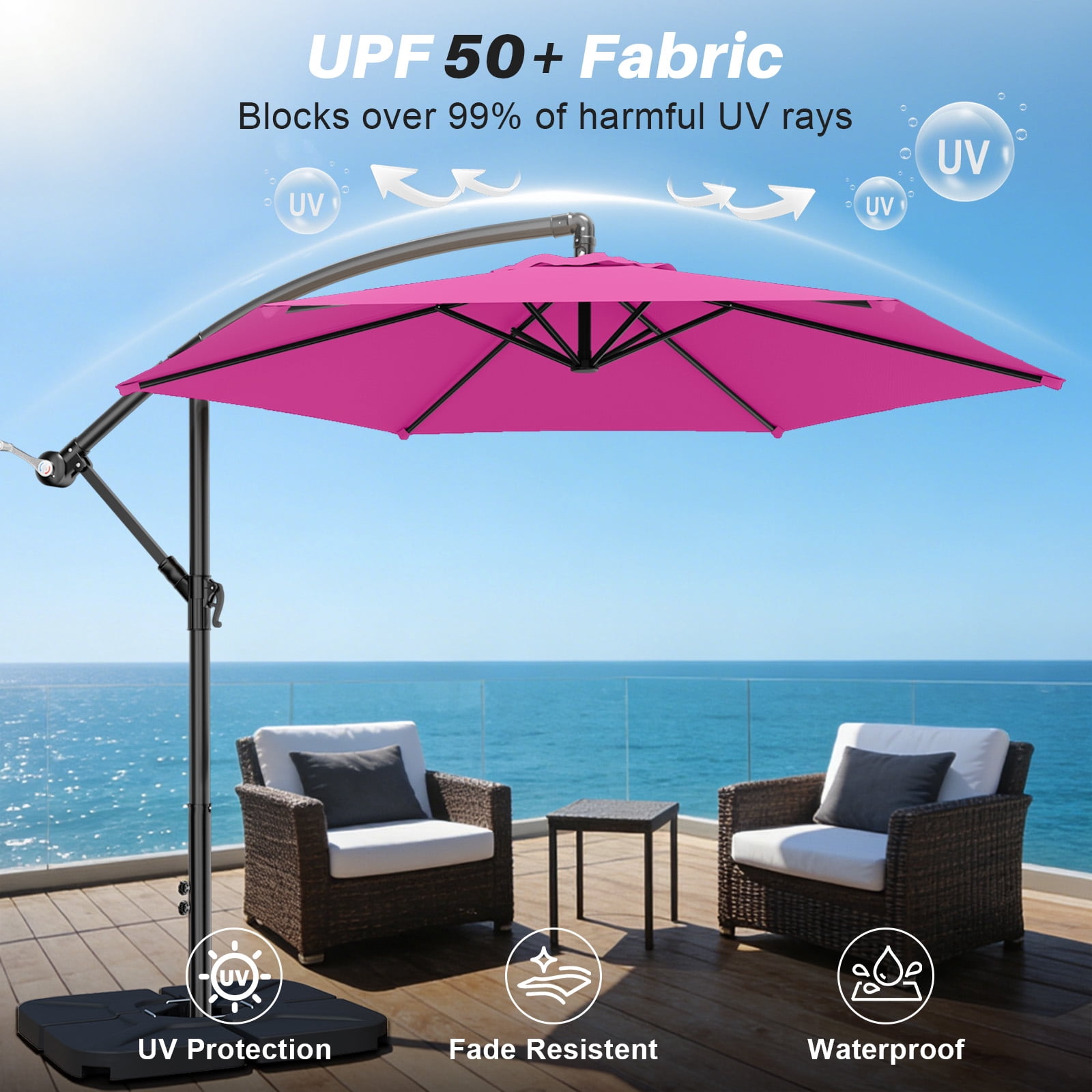 Easthome 10ft Offset Hanging Patio Umbrella with Tilt Adjustment and Wind Vent (Pink, 10 ft) x3qt1