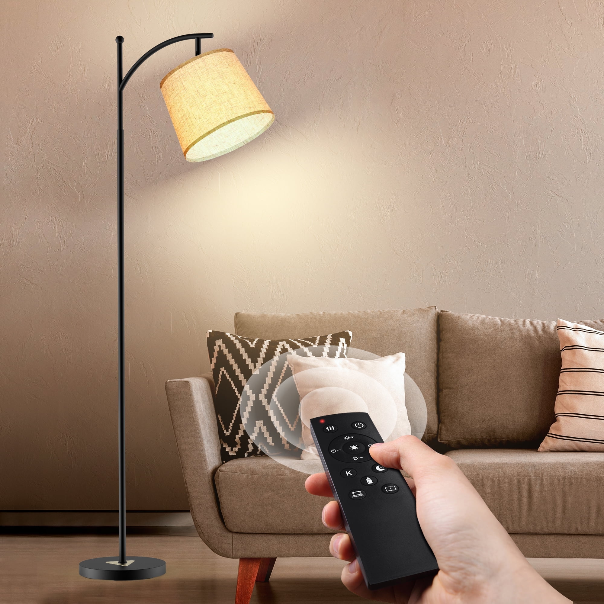 Jurulu Arc Floor Lamp, Modern Standing Lamp with Remote Control and Stepless Dimmable LED (Black, 9W) zoxhb