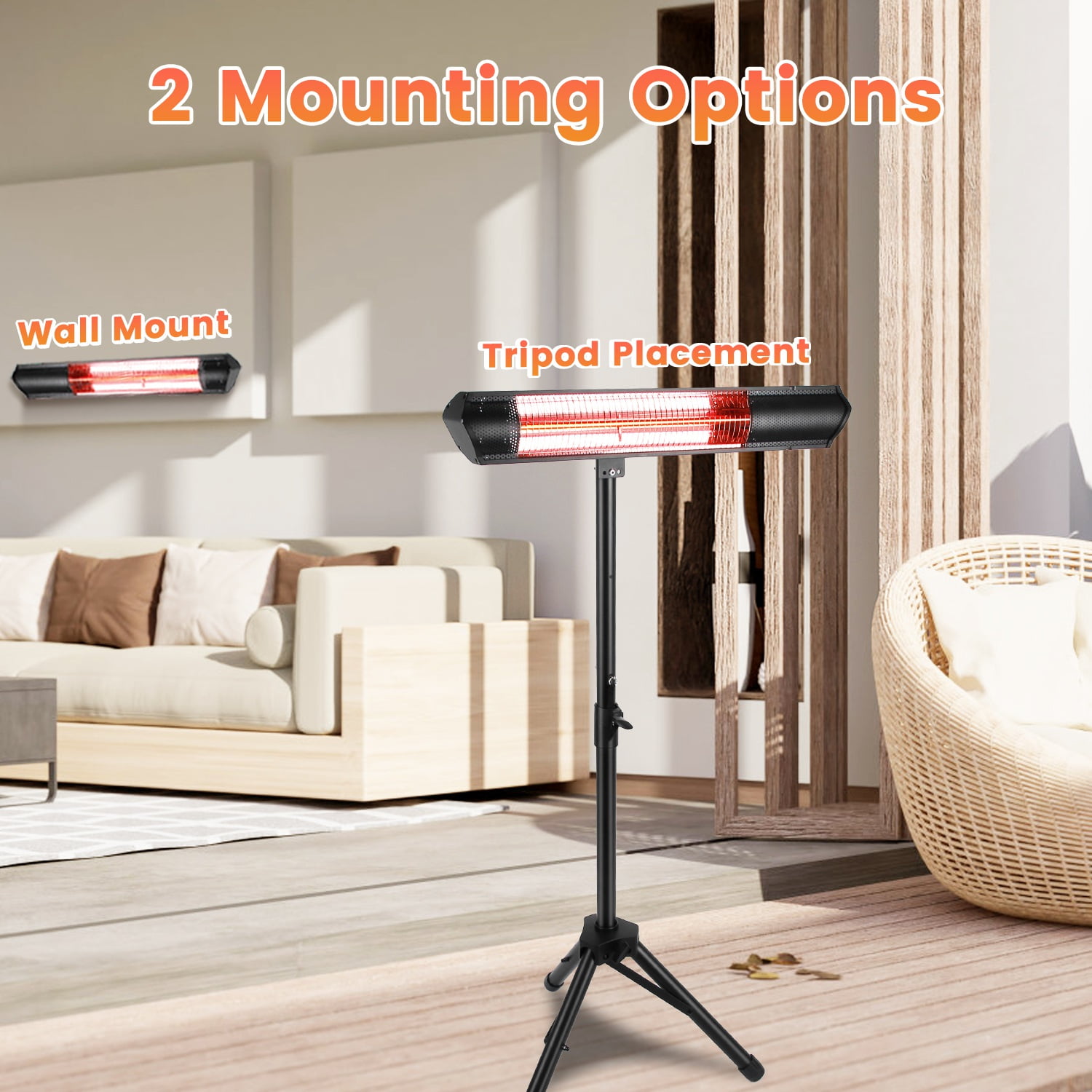 Imountek 1500W Infrared Electric Patio Heater with Adjustable Tripod Stand and Wall Mount (Black, 65.55 in) lnm4y