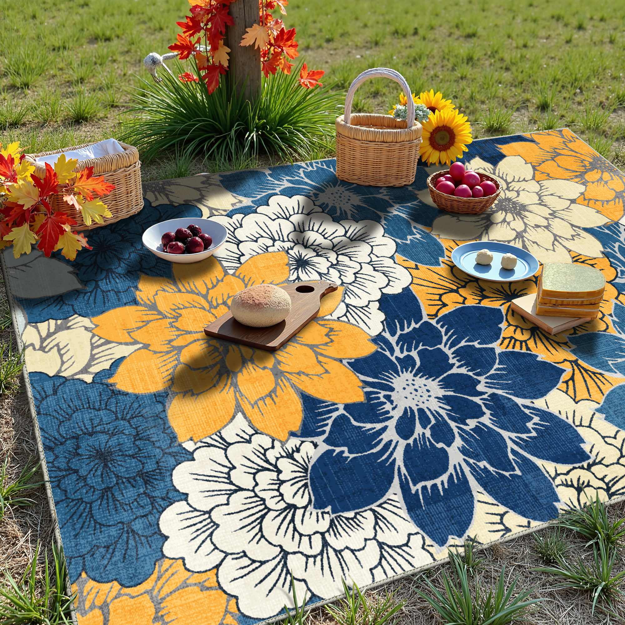 DEORAB Outdoor Rug Chenille Patio Carpet, Non-Slip Waterproof RV Mat for Camping and Garden (Blue, 8 ft x 10 ft) yyw38