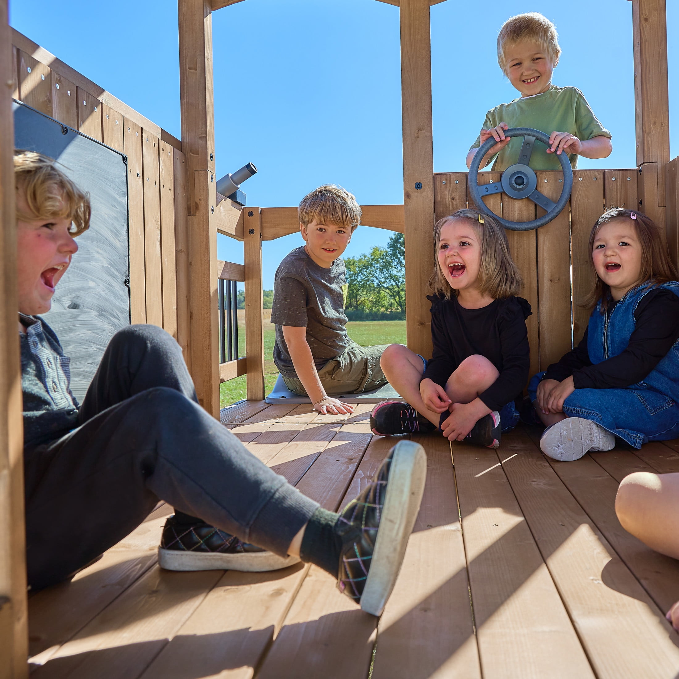 Backyard Discovery Dover Bay Spruce Swing Set with Clubhouse, Slide, Monkey Bars, and Rock Wall (Brown, 19.5 ft x 11.5 ft) 054gx