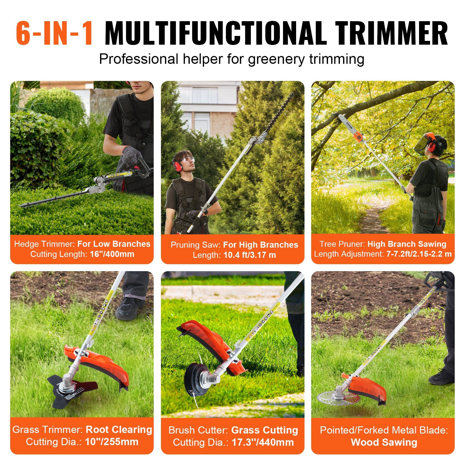 GUOXIANG 6-in-1 Gas Powered Multi-Functional Garden Tool Set with Extension Pole (52cc) 5w41x