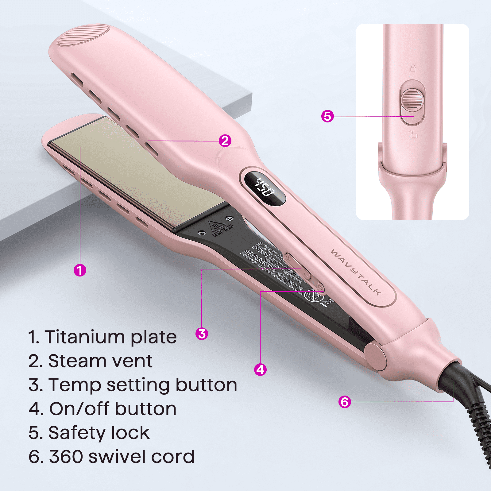 Wavytalk Wet to Dry Hair Straightener, Titanium 1.75 in Wide Flat Iron for Fast Styling (Pink, 1.75 in) 3pc28