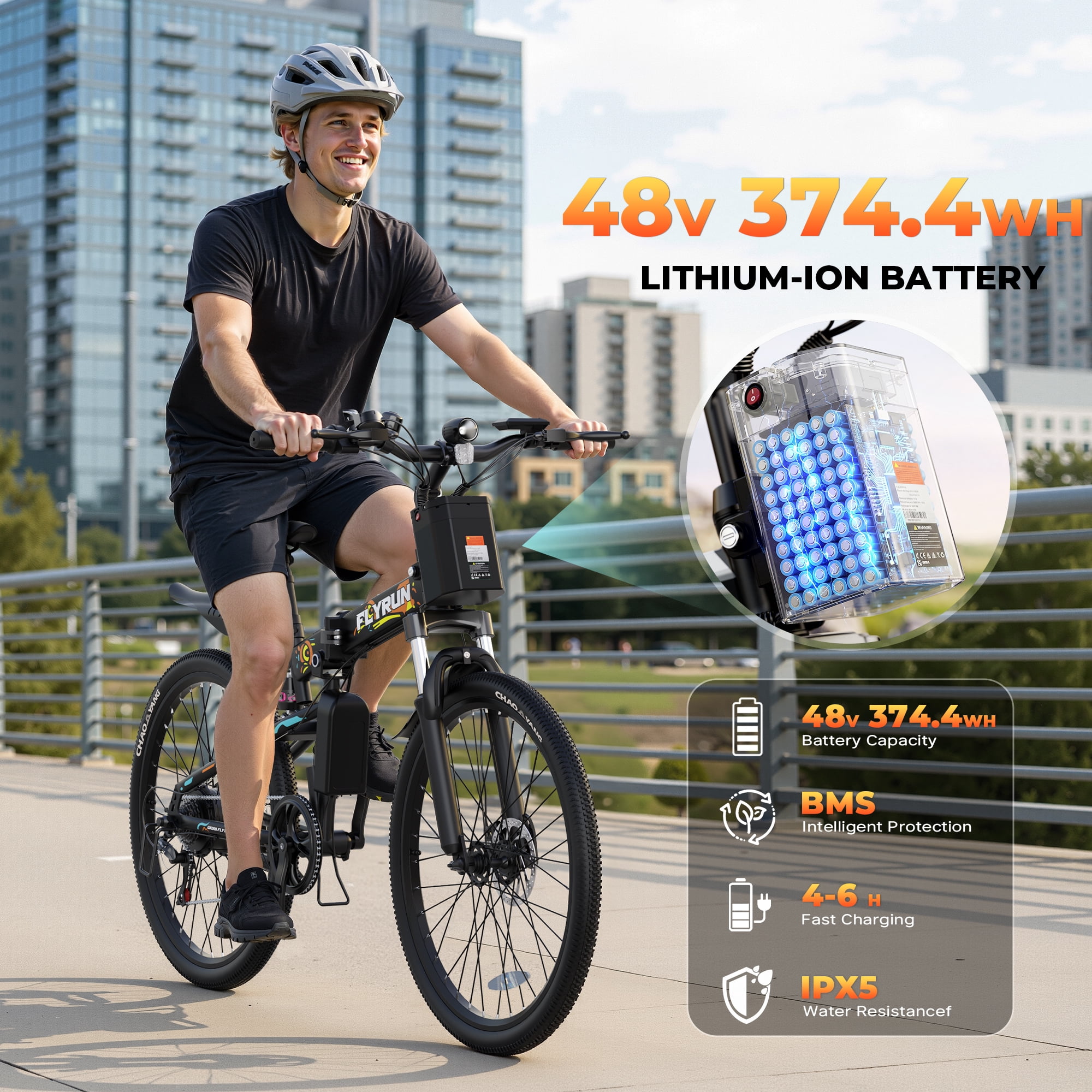 FLYRUN 26 in Electric Folding Ebike, 750W Peak Motor, 48V Removable Battery, Shimano 7-Speed, UL2849 Certified (Yellow, 26 in) u9gfq