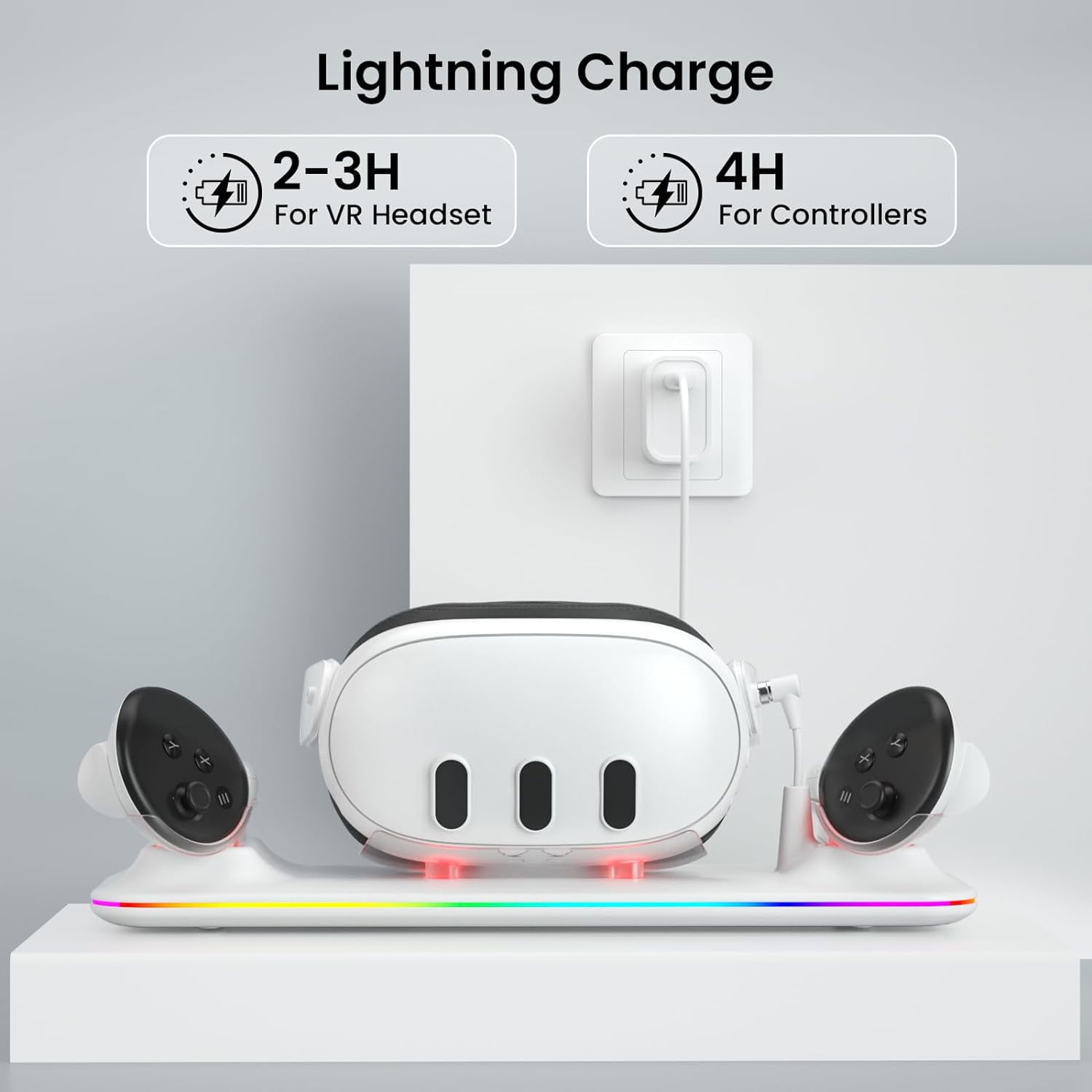 Prociv VR Charging Dock for Meta Quest 3, Magnetic Charging Station with RGB Light and Rechargeable Batteries (White, 1 Pack) iq375