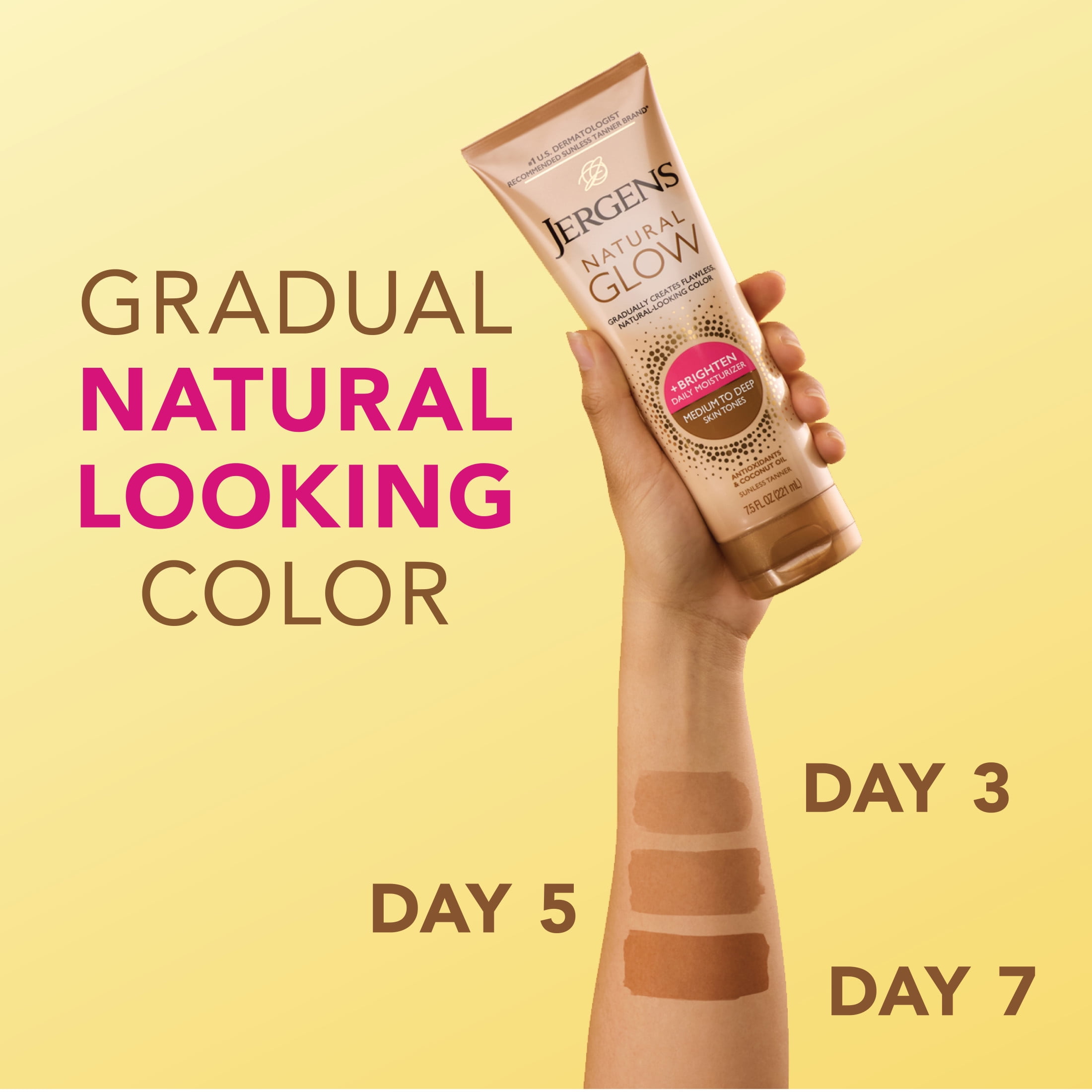 Jergens Natural Glow Daily Moisturizer, Gradual Self Tanner for Medium to Deep Skin Tone (7.5 fl oz) w7t78