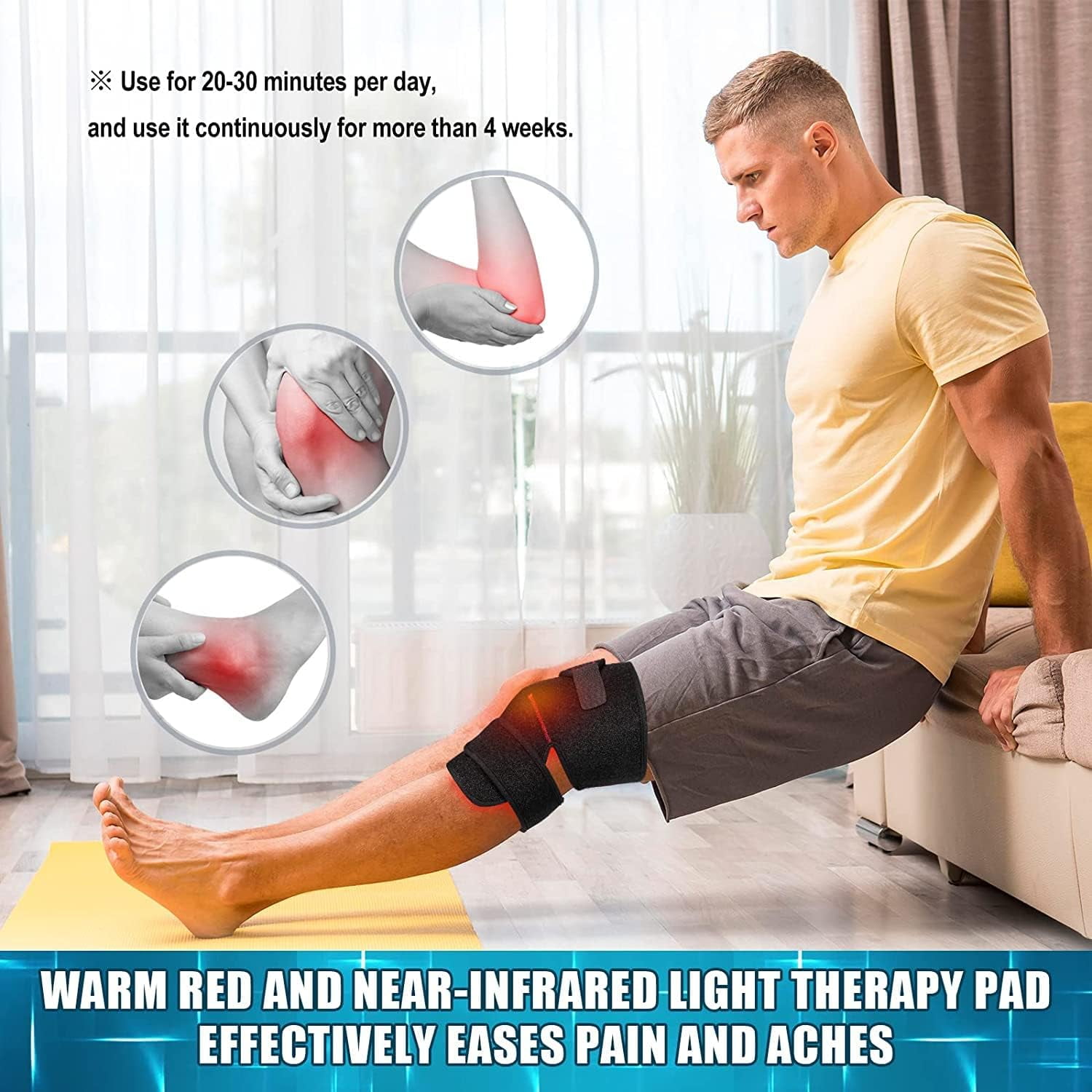 CNV LED Infrared Light Therapy Wrap for Knee Elbow Shoulder, Wearable Red Light Belt with Pulse & Timer (Black, 0.8 lb) x84iq