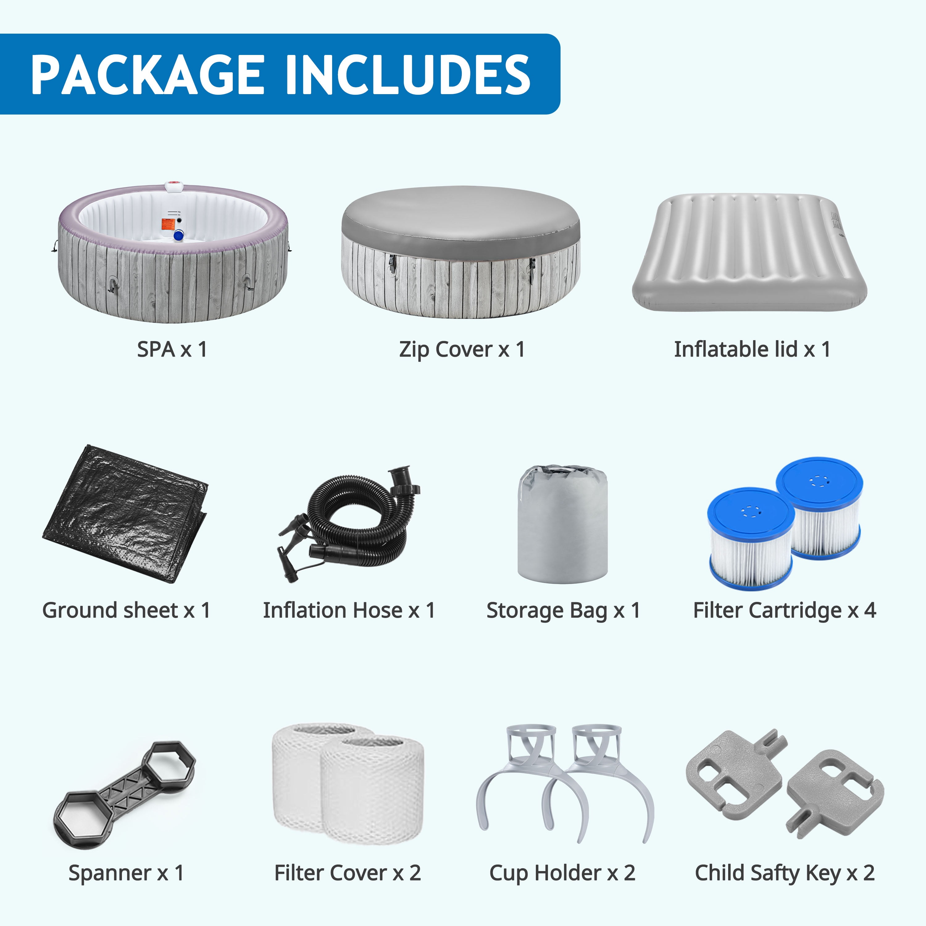 Segmart Inflatable Hot Tub, 5-7 Person Portable Outdoor Spa with 130 AirJets, Heater Pump, and Lockable Cover (Grey, 82 in) oziam