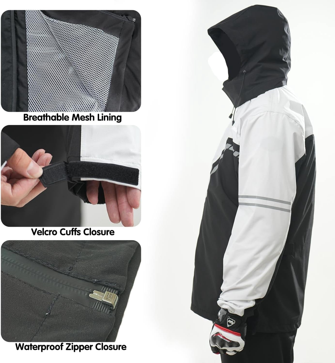 VIKAMAKA Men's Motorcycle Rain Suit, Waterproof Breathable Reflective Gear (Grey and Black, Medium) dzh02 - Image 3