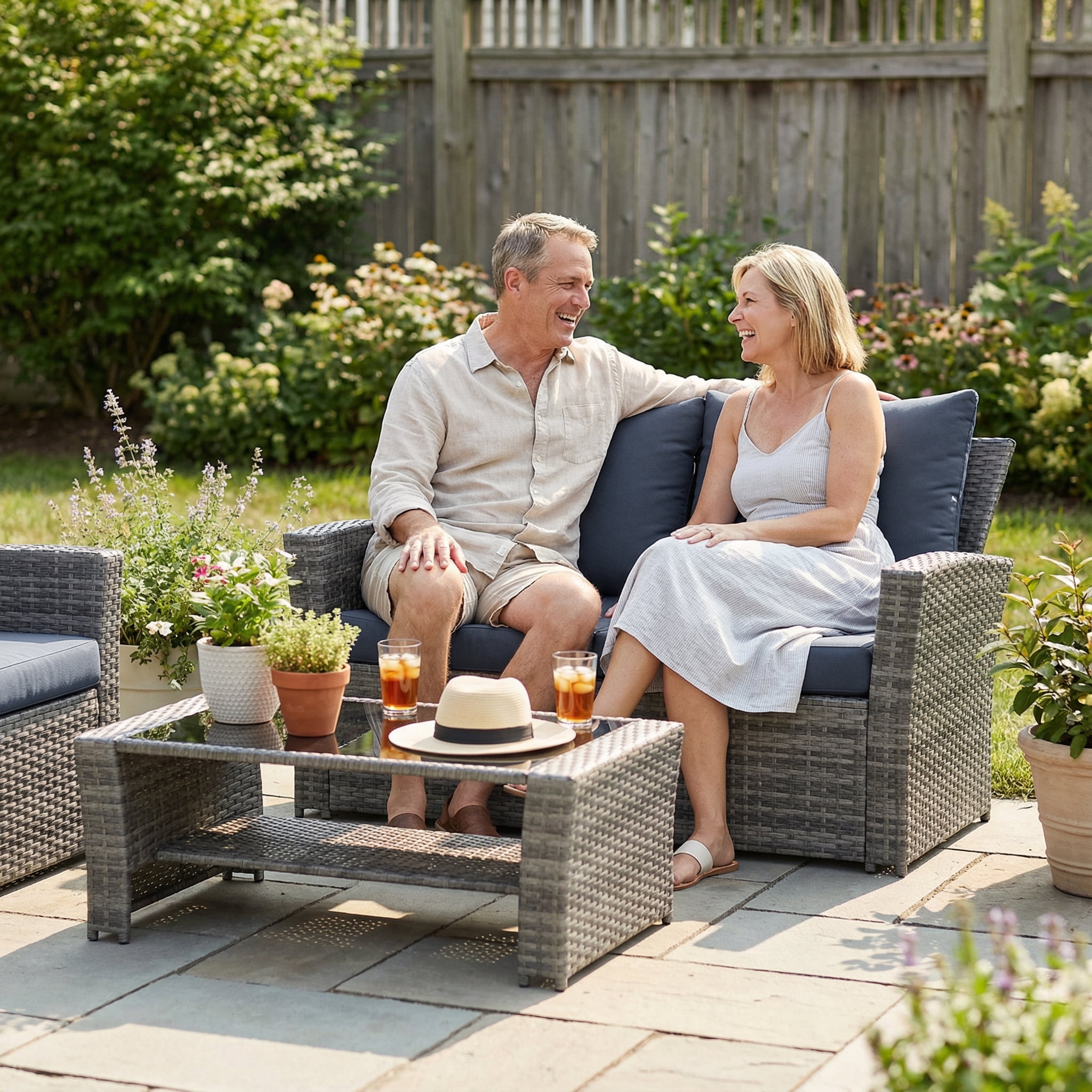 UDPATIO 4-Piece Wicker Patio Furniture Set, Outdoor Sectional Conversation Sofa with Cushions (Gray, 4-Piece Set) 0rb7t