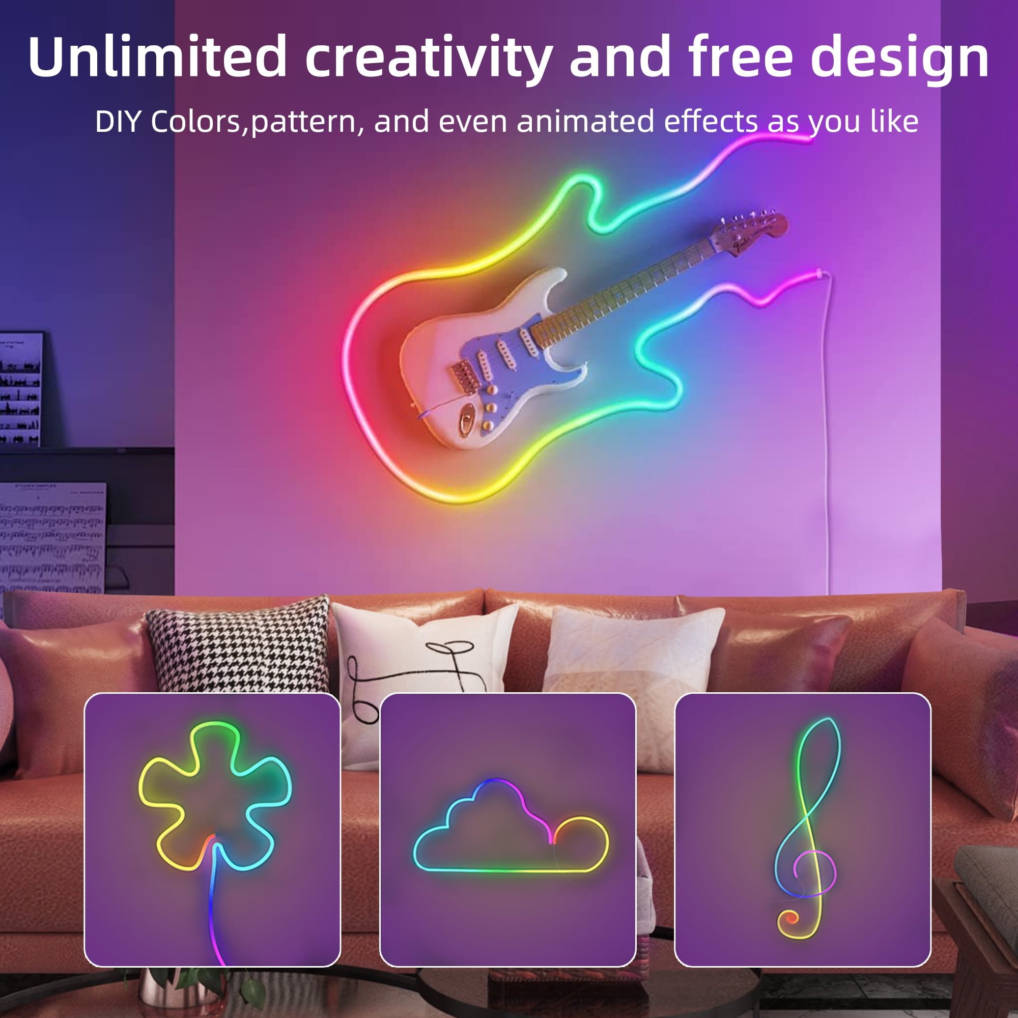DAYBETTER LED Neon Rope Lights, Music Sync RGBIC Strip with APP and Remote Control, Waterproof DIY Lighting for Bedroom and Outdoor Decor (16.4 ft) mbme7