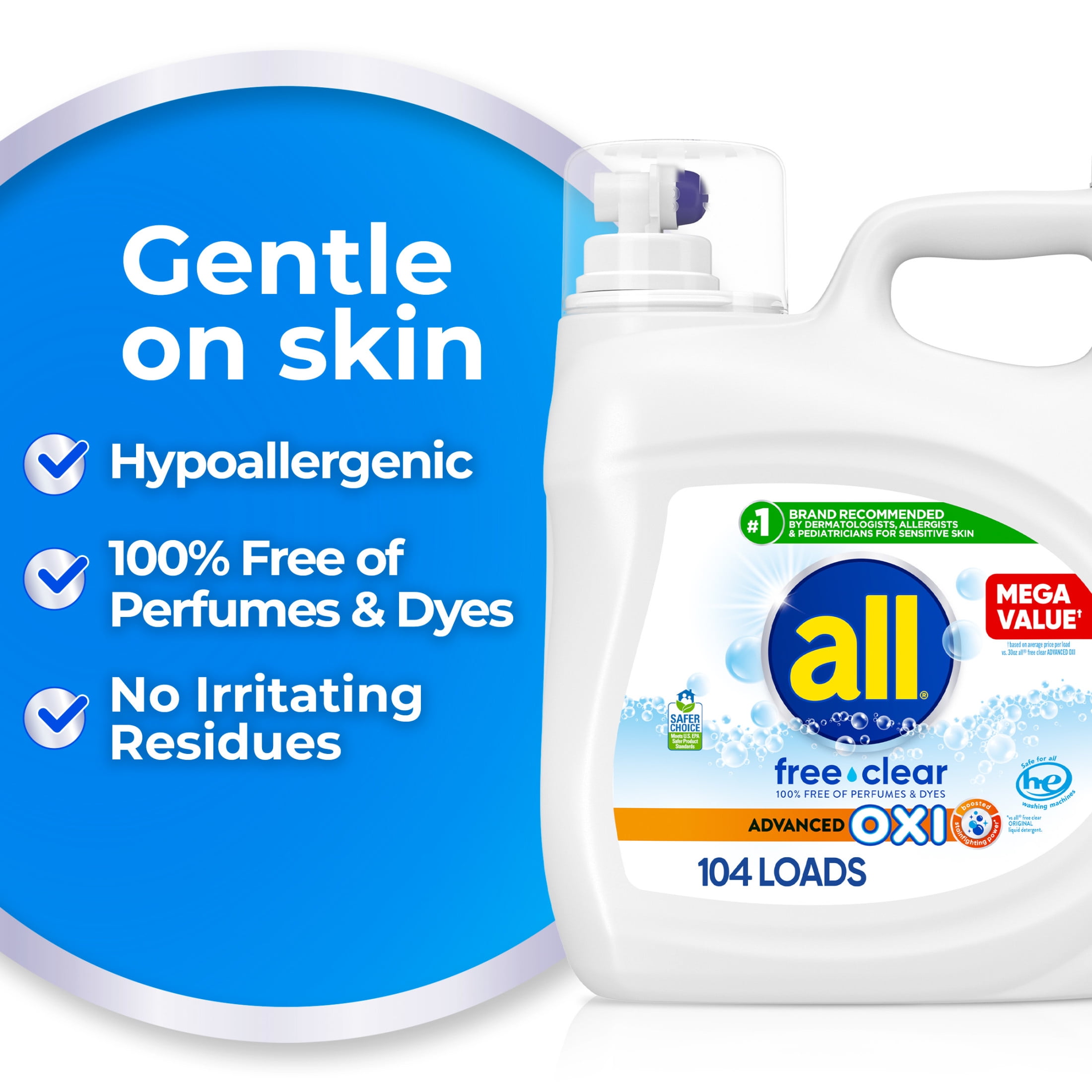 all Free Clear Oxi Liquid Laundry Detergent (Clear, 154 oz) dlxrd