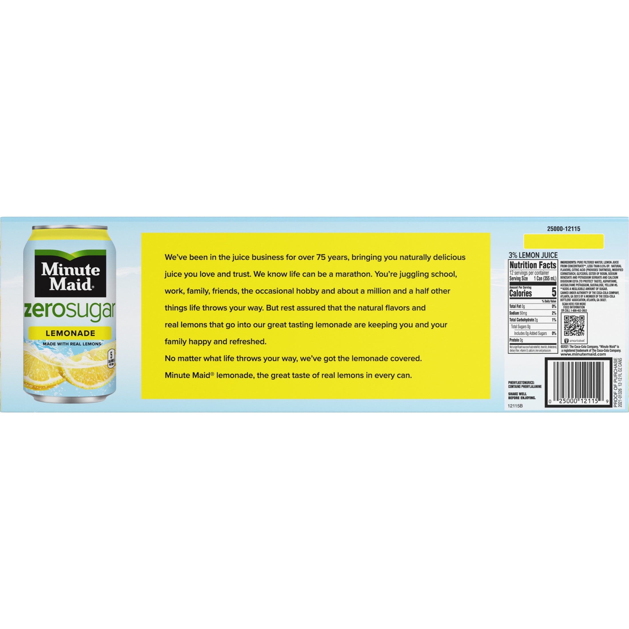 Minute Maid Zero Sugar Lemonade Refreshing Fruit Drink (12 fl oz, 12 Pack) hh0rk