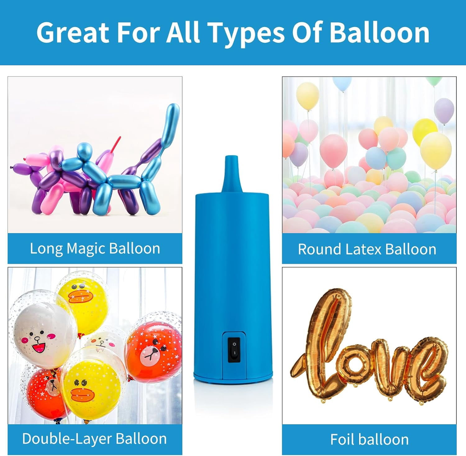 SUWU Electric Balloon Inflator Pump Portable Air Blower for Party Decorations (Blue, 1 Unit) bmlxx