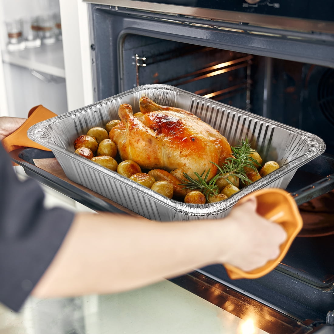 Treamon Disposable Aluminum Foil Pans with Lids, Heavy-Duty Rectangular Food Containers (Silver, 10 Count, 9 in x 13 in) yywl2
