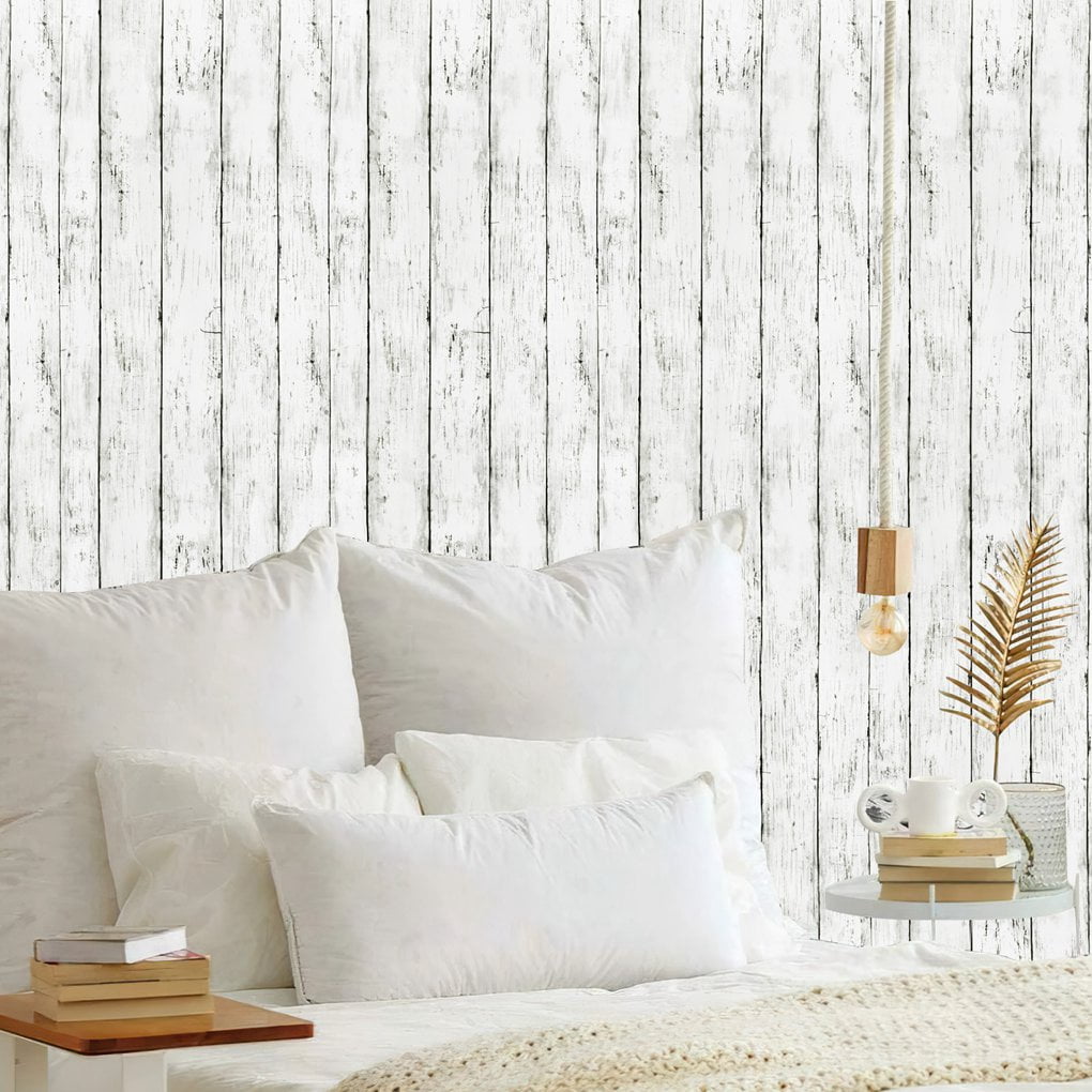 Arthome Wood Grain Contact Paper, Self-Adhesive Removable Decorative Wallpaper for Furniture and Walls (White, 17 in x 120 in) ns9j5