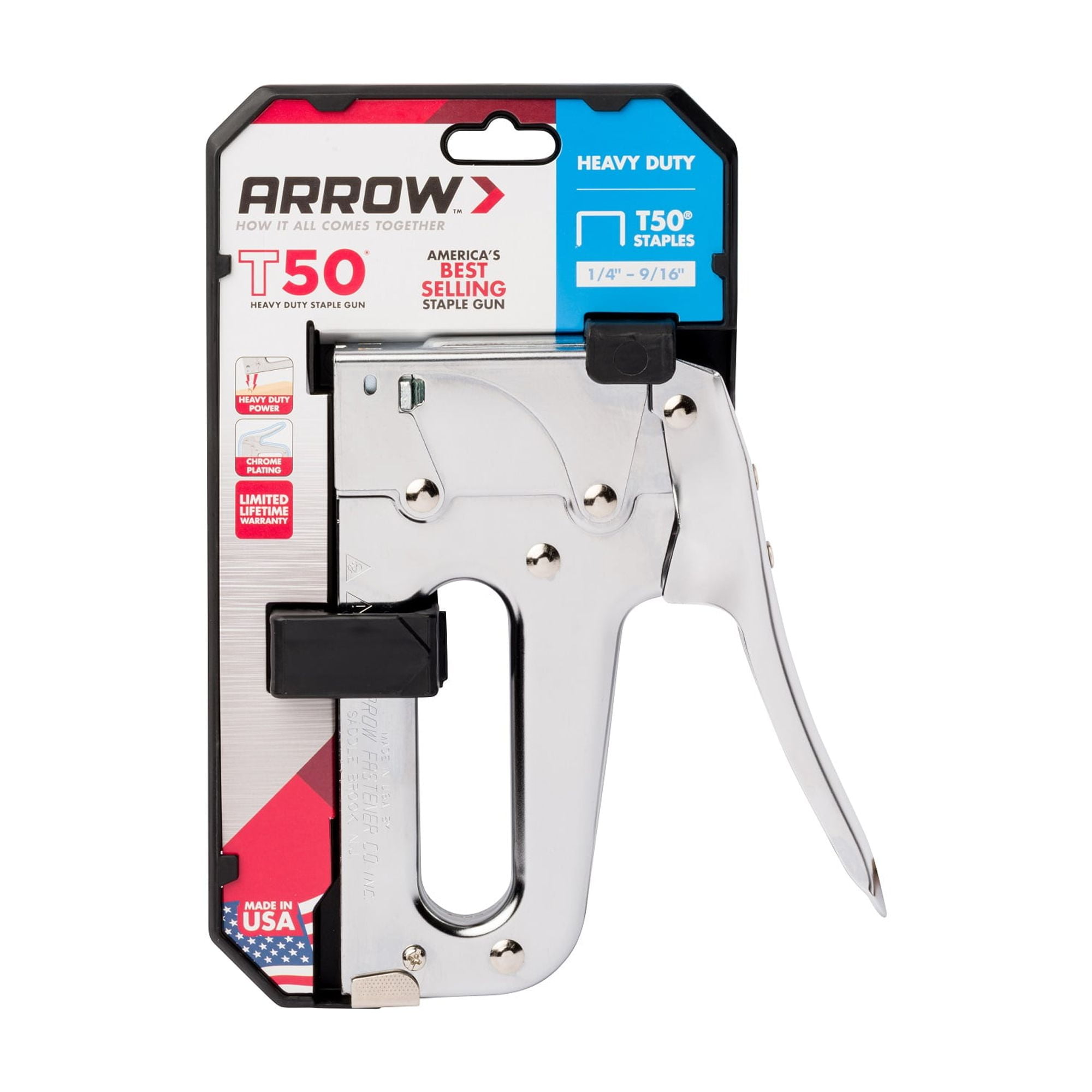 Arrow T50 Heavy Duty Manual Staple Gun for Upholstery and Woodworking (Chrome, 0.56 in) cy9lx