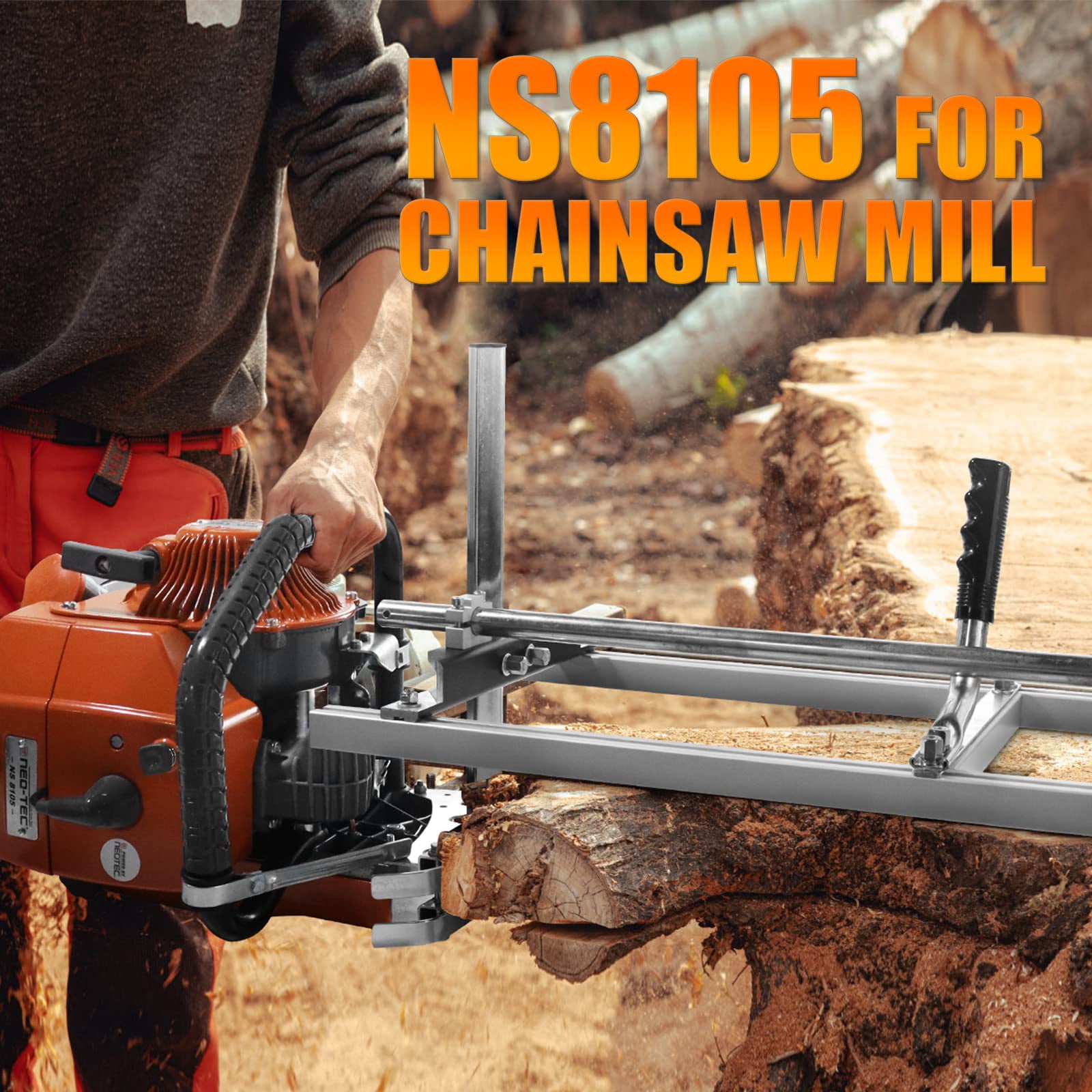 Neotec 105cc Gas Chainsaw with 36 in Guide Bar, Professional Heavy-Duty Gasoline Wood Cutting Saw (Orange, 36 in) yguev
