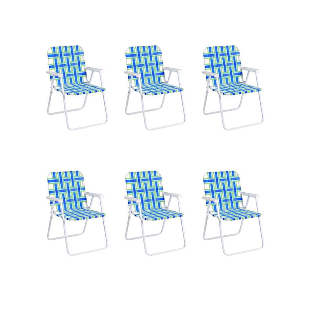 Resenkos Folding Beach Chair Set, Heavy-Duty Outdoor Lawn Camping Seat (Blue, 6 Pack) 8rypk
