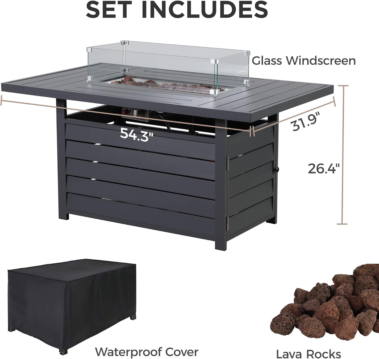 Cozy Home Rectangular Propane Fire Pit Table with 50,000 BTU Heat Output (Grey, 54.33 in x 31.89 in) sblyp
