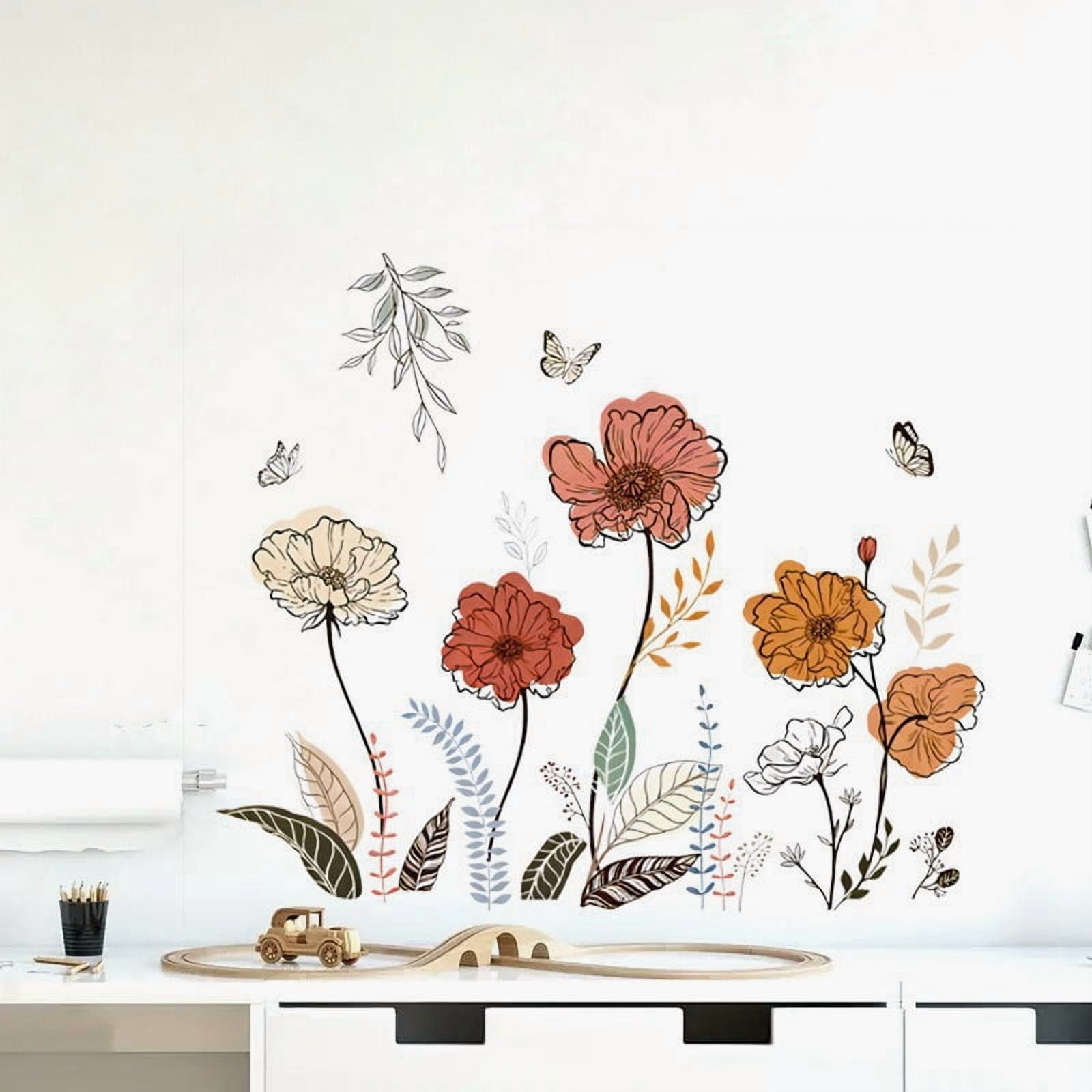 Jimin Boho Wildflower Wall Decals, Peel and Stick Floral Grass Art for Living Room Bedroom (Multicolor, 47.2 in x 15.7 in) 33i7p