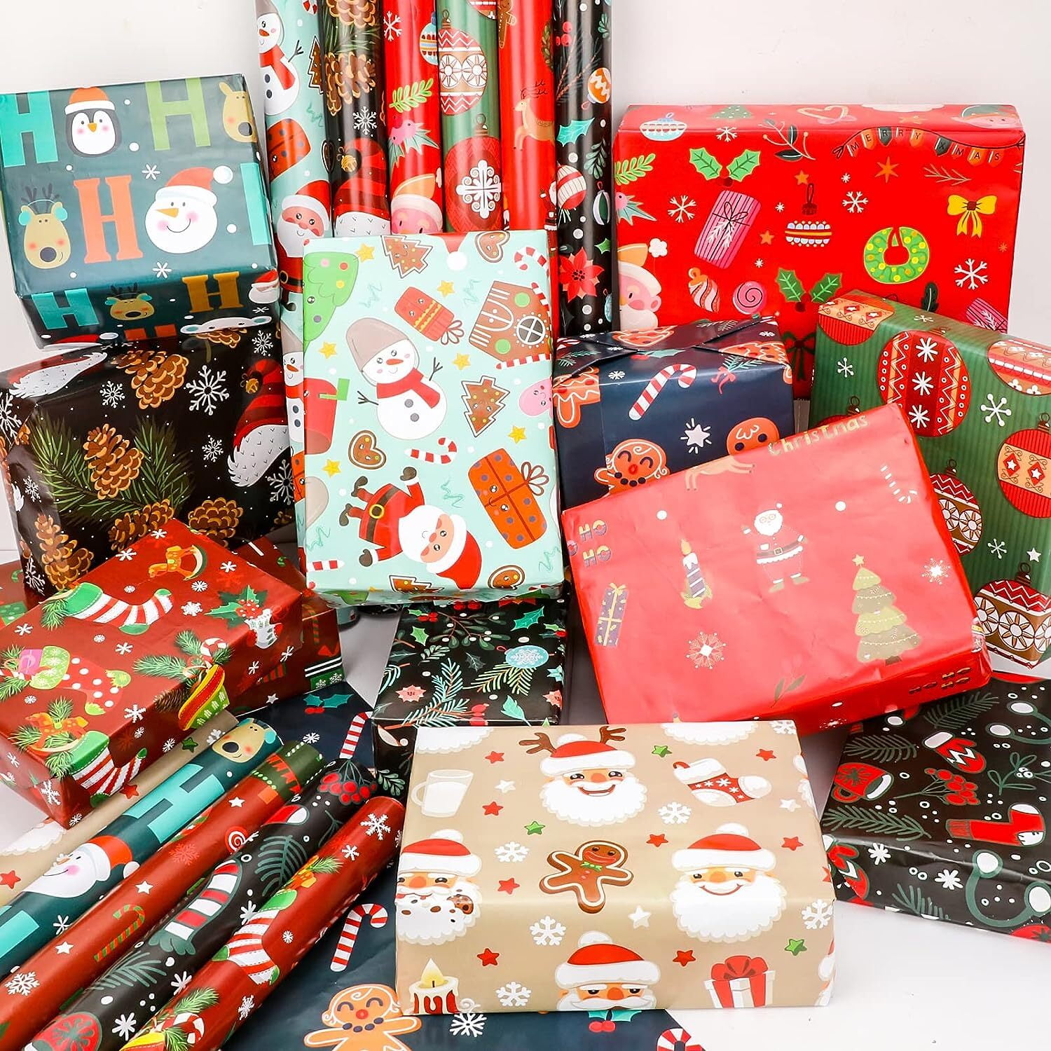 Konsait Christmas Wrapping Paper Sheets, Traditional Festive Gift Wrap for Holiday Presents (Assorted Designs, 12 Pack, 29x20 in) v1lda