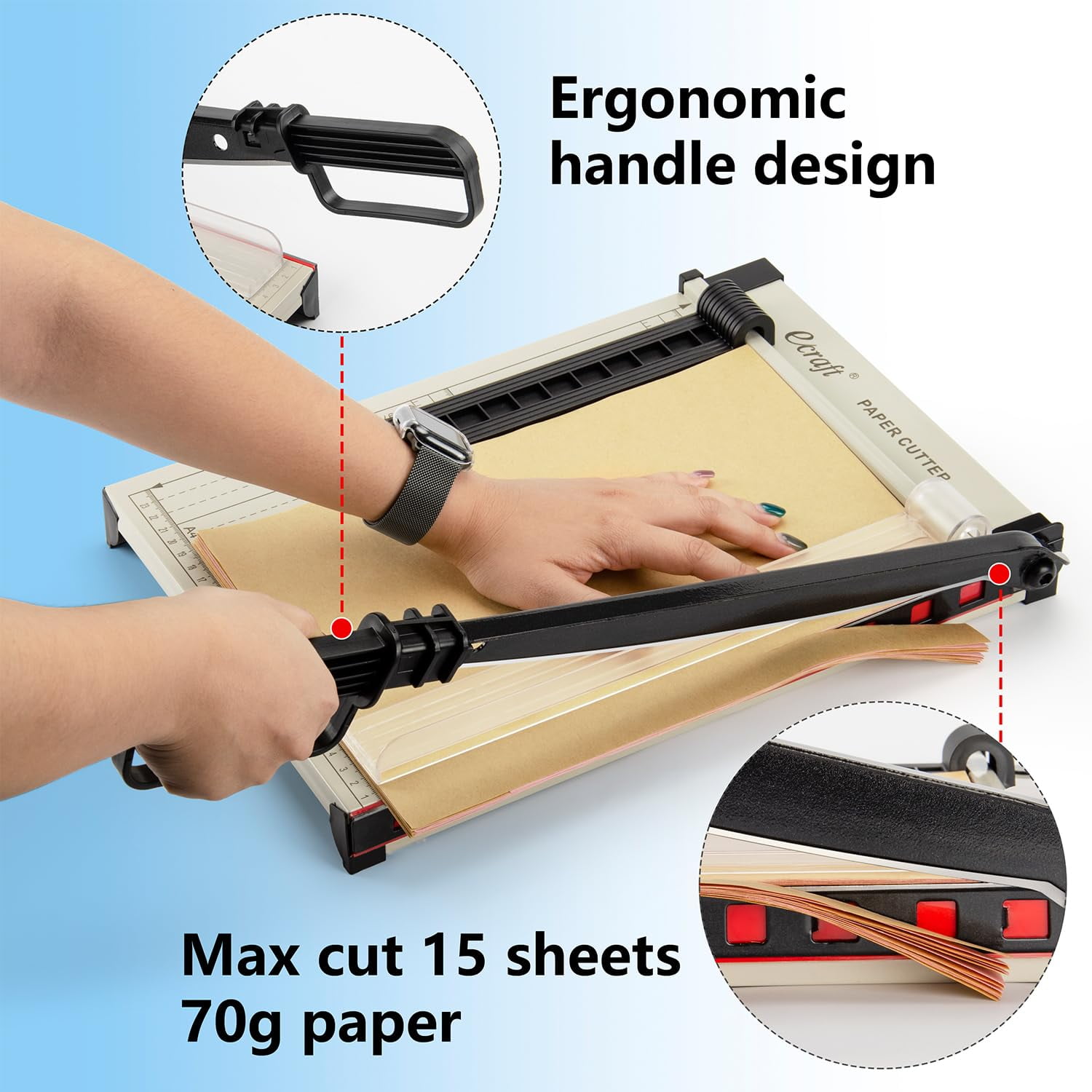 Ecraft Guillotine Paper Cutter, 12 in Heavy Duty Trimmer with Metal Base (White, 15 Sheet Capacity) 3wyk4