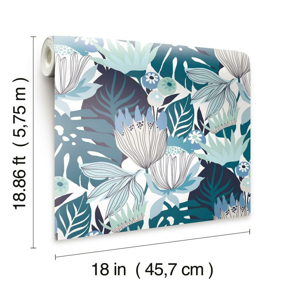 RoomMates Retro Tropical Leaves Peel and Stick Wallpaper (Pink, 20.5 in x 16.5 ft) jncuq