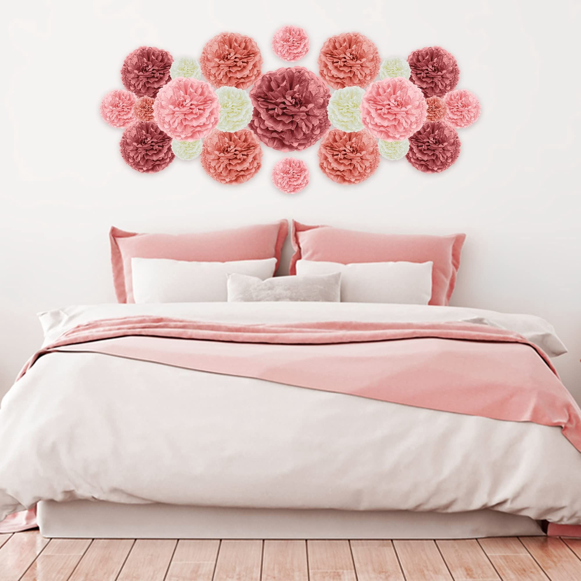 EpiqueOne Tissue Paper Pom Poms Party Decorations (Blush Pink, Dusty Rose, Mauve, Cream, 20 Piece Set, 6 in to 14 in) 5o88w