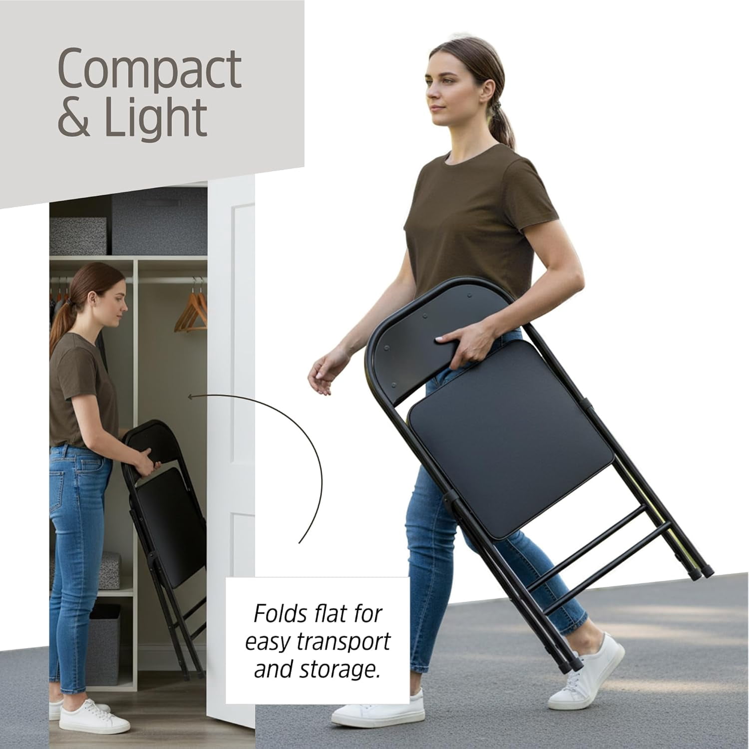 JIANYI Padded Folding Chairs with Cushioned Seat and Backrest, Heavy-Duty Steel Frame (Black, 4 Pack) 0e6nv